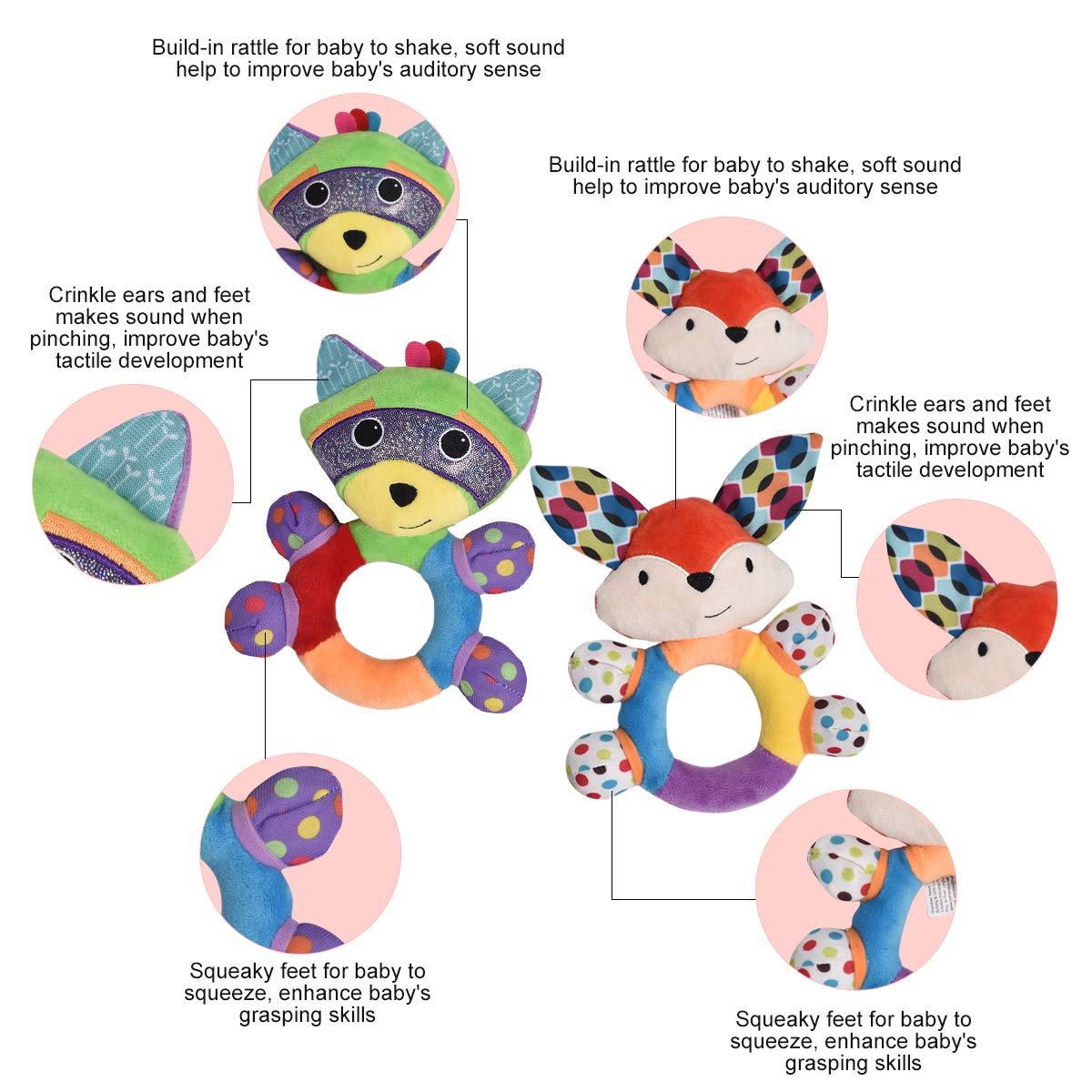 HAHA Baby Soft Rattles & Plush Rings Teething Toys for 0-6 Months Newborns