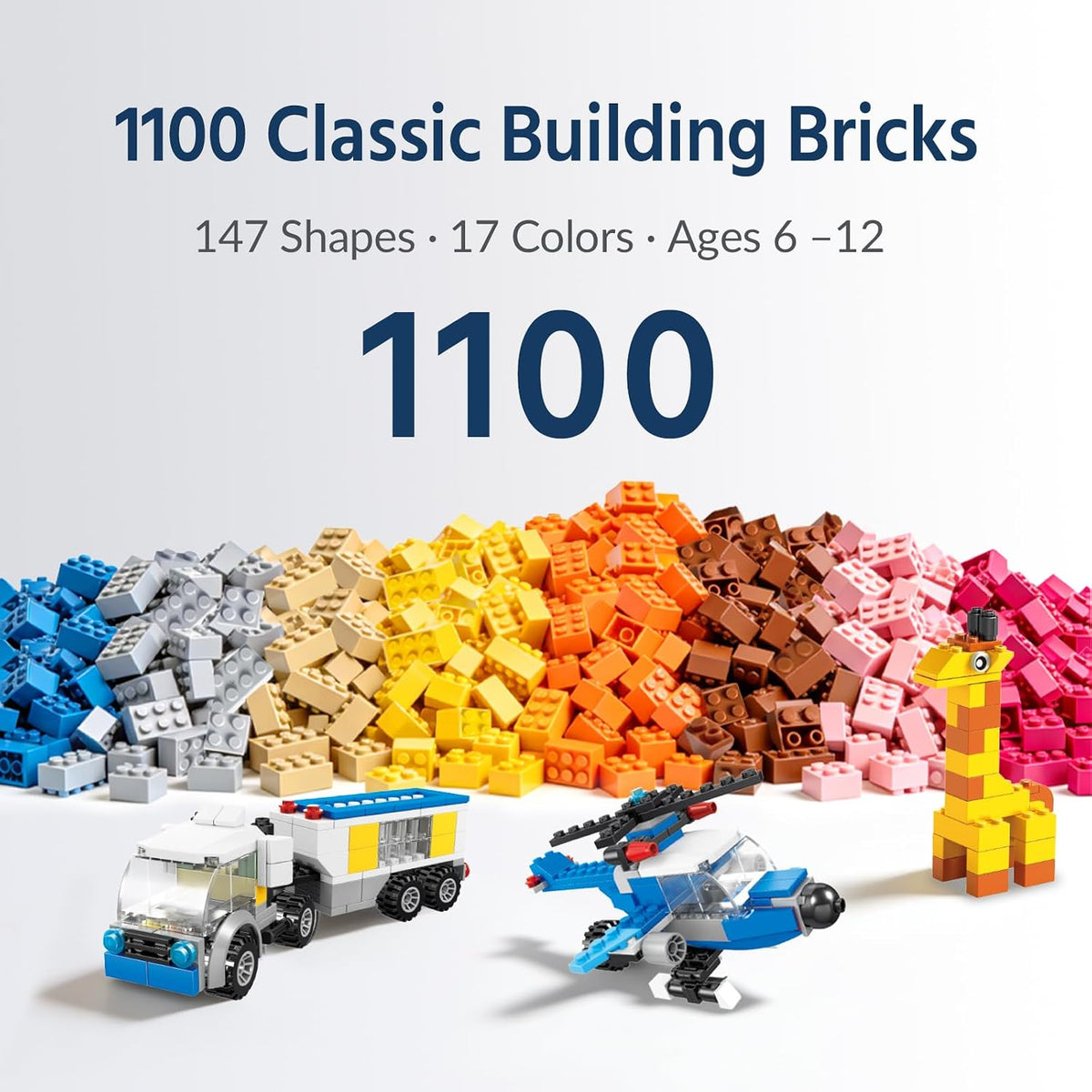 FUN LITTLE TOYS 1100 PCS Building Blocks for Kids 6-12 Bulk Bricks Set