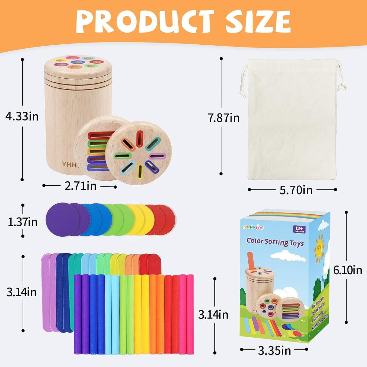 YHHYTOY Montessori Toys for 1 2 3 Year Old, Color Learning Sorting Toys