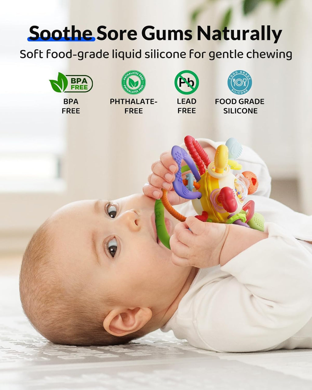 Infinno Soft Baby Teething Toy with Rattle, BPA Free Silicone, 0-12 Months