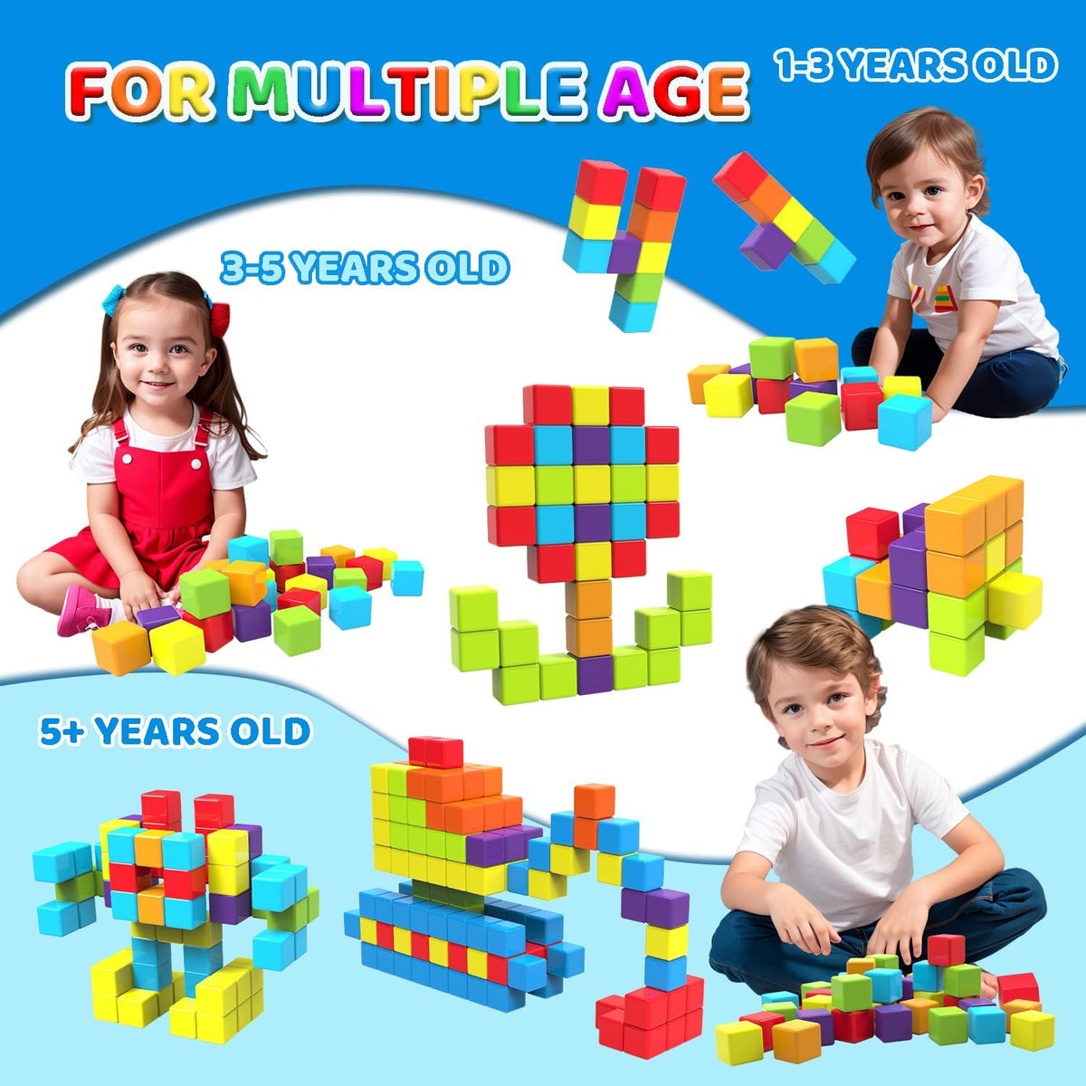Magnetic Building Blocks, 1.65 inch Large Stacking Cubes for Toddlers