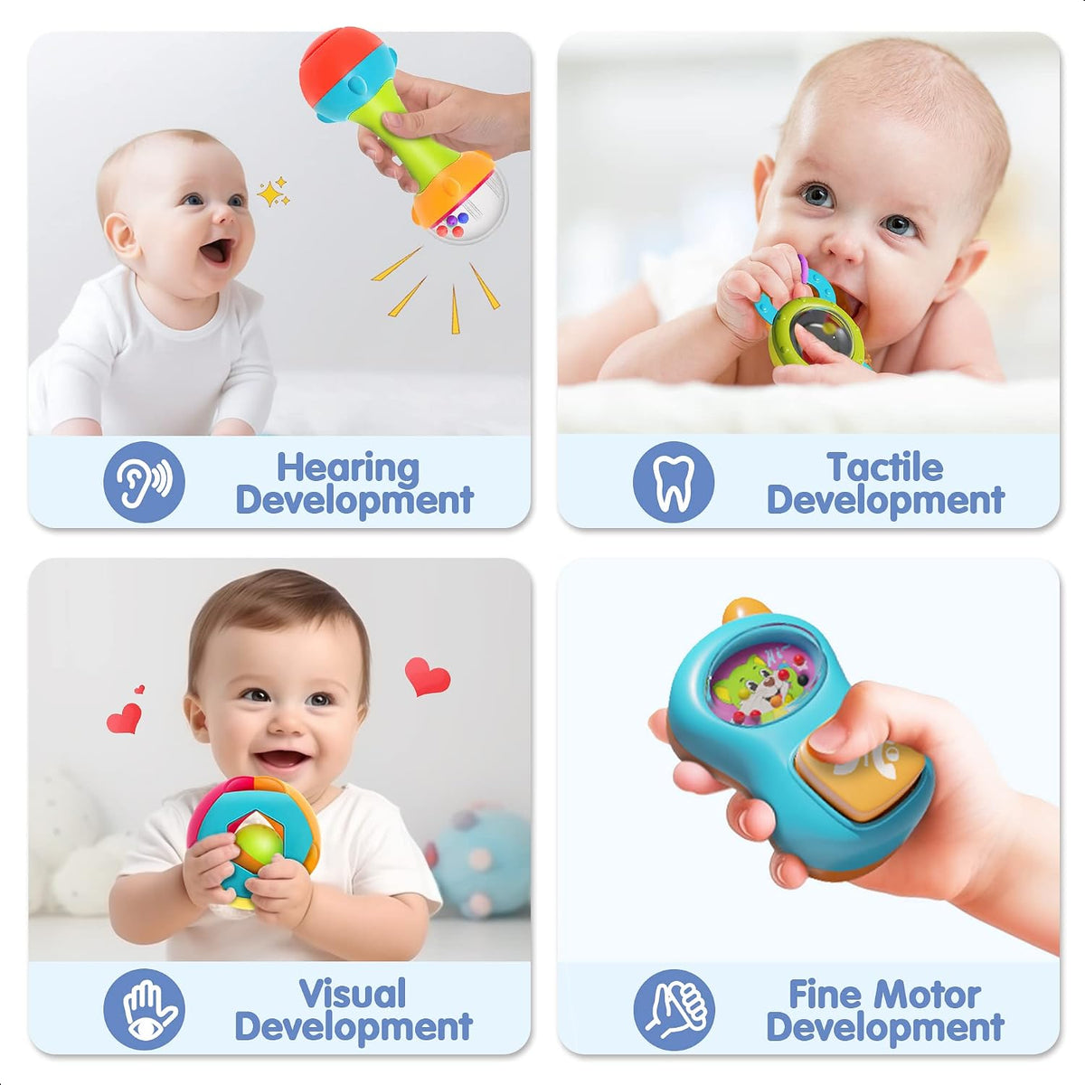 iPlay, iLearn 10PCS Baby Rattle Toys 3-6-12 Months, Infant Sensory Teething