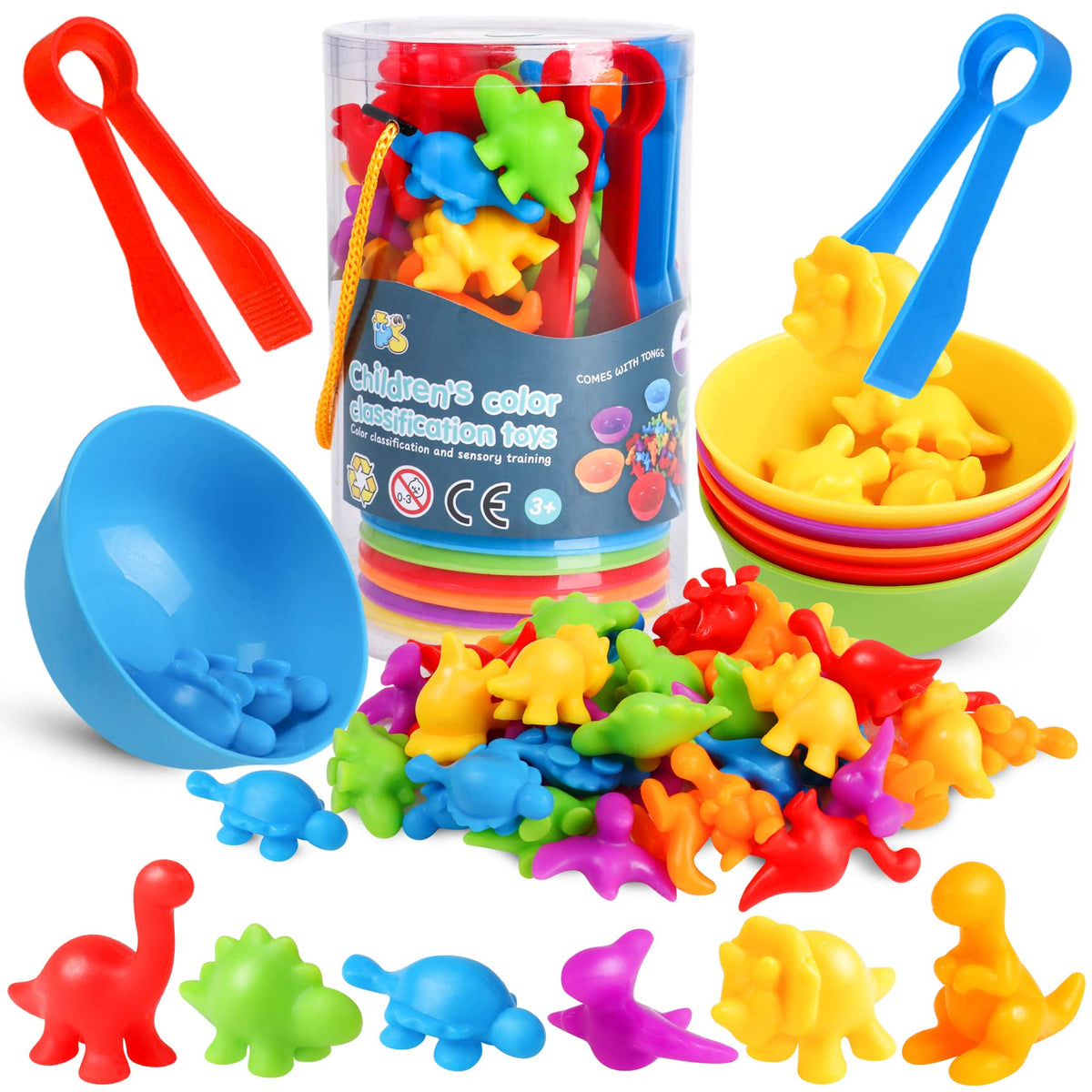 Counting Animals Color Sorting Matching Games with Sorting Bowls Montessori Sensory Early Educational Toys Learning Fine Motor Skill & Counting Math Toys Gift for 3 4 5 Year Old Boys Girls