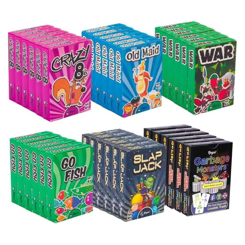 Regal Games Card Games for Kids - Go Fish, Crazy 8's, Old Maid, Slap Jack, Garbage Monster, War - Simple & Fun Classic Family Table Games - Games May Vary (6 Set)
