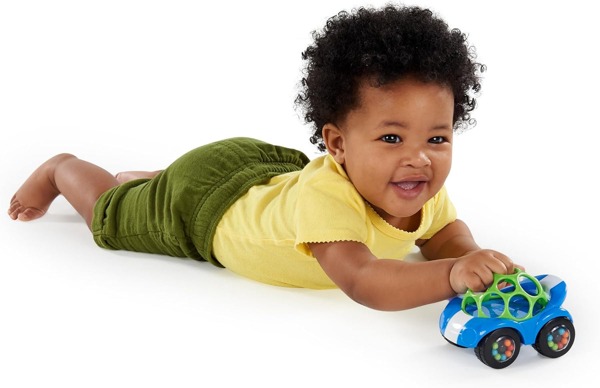 Bright Starts Oball Easy Grasp Rattle & Roll Toy Sports Car BPA-Free Infant Crawling Toy, 1 Pack, Age 3 Months and up, Blue/Green