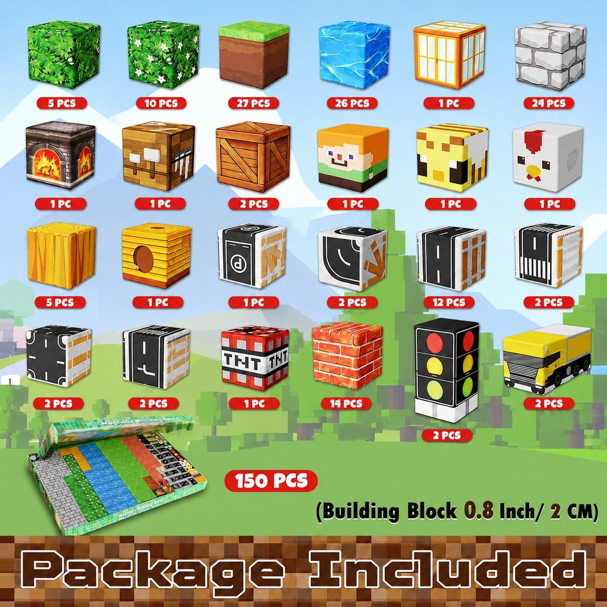 Magneverse 150 PCS Magnetic Blocks - Forest Village Building Block for Kids Ages 4-8, Magnetic Cubes for Boys Girls, STEM Educational Stacking Magnet Toy for 3 4 5 6 7 8 9 10 11 12 Birthday Gifts