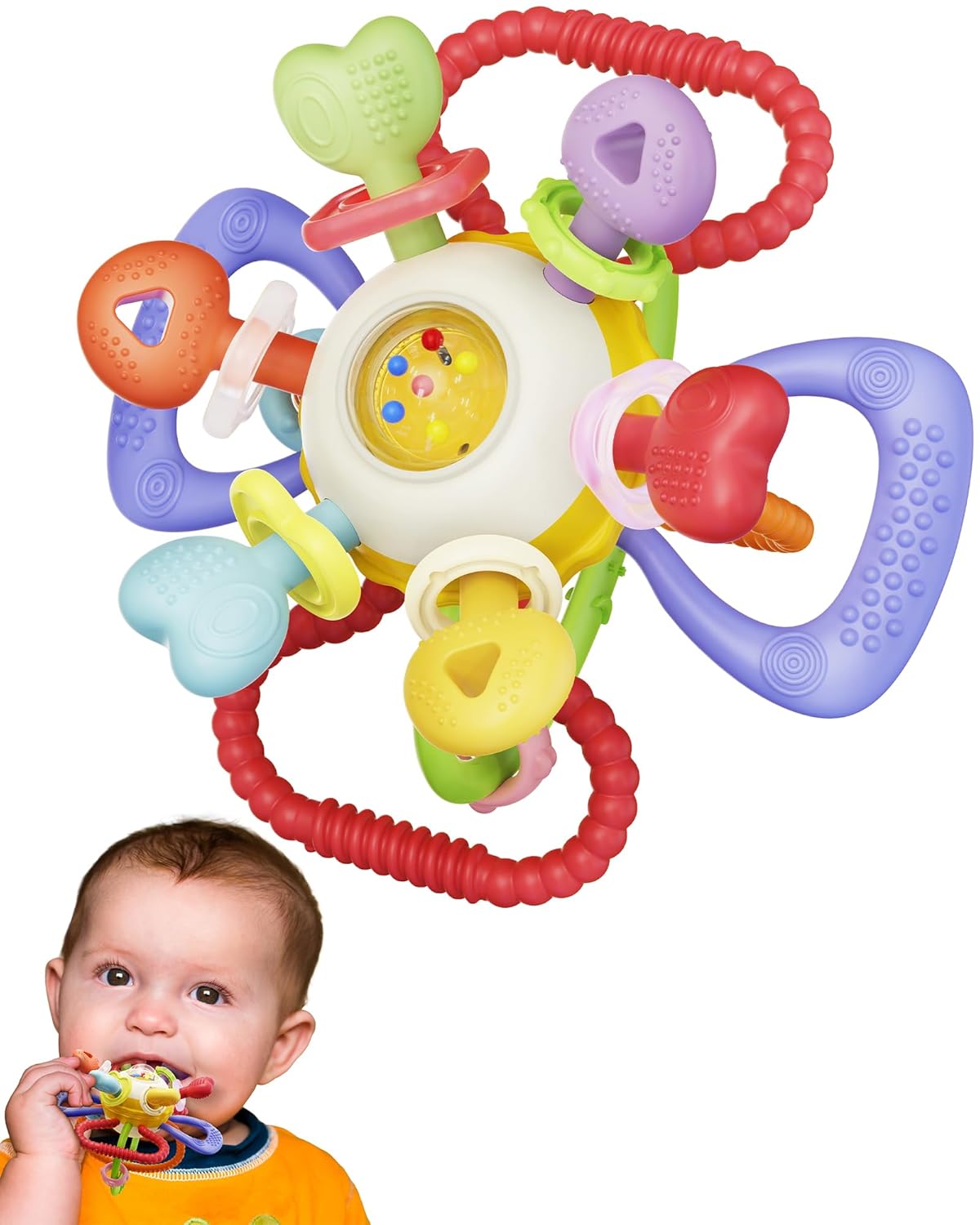 Infinno Soft Baby Teething Toy with Rattle, BPA Free Silicone, 0-12 Months