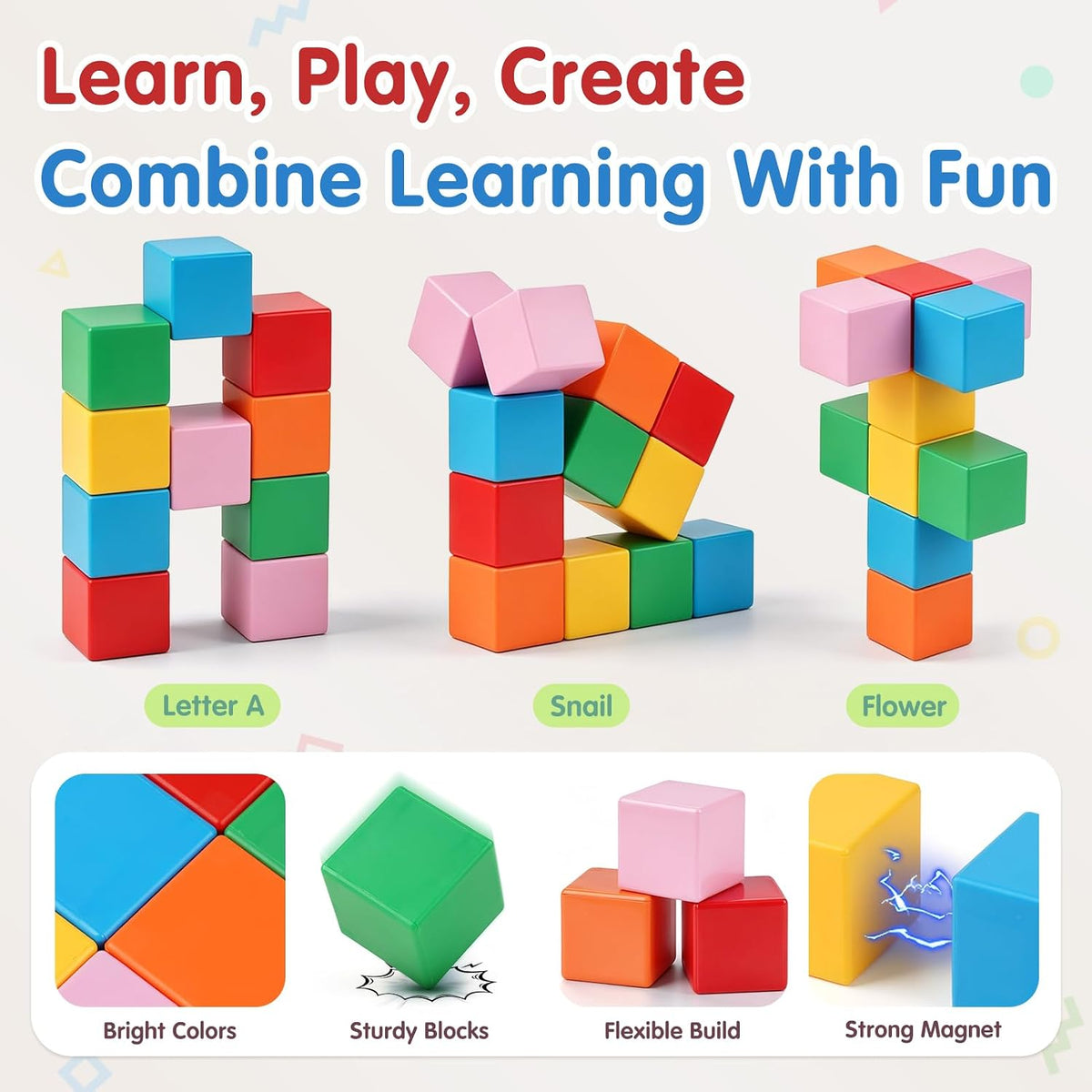 Magnetic Blocks Large with Metal Box, 1.65in Toddler Magnet Building Cubes