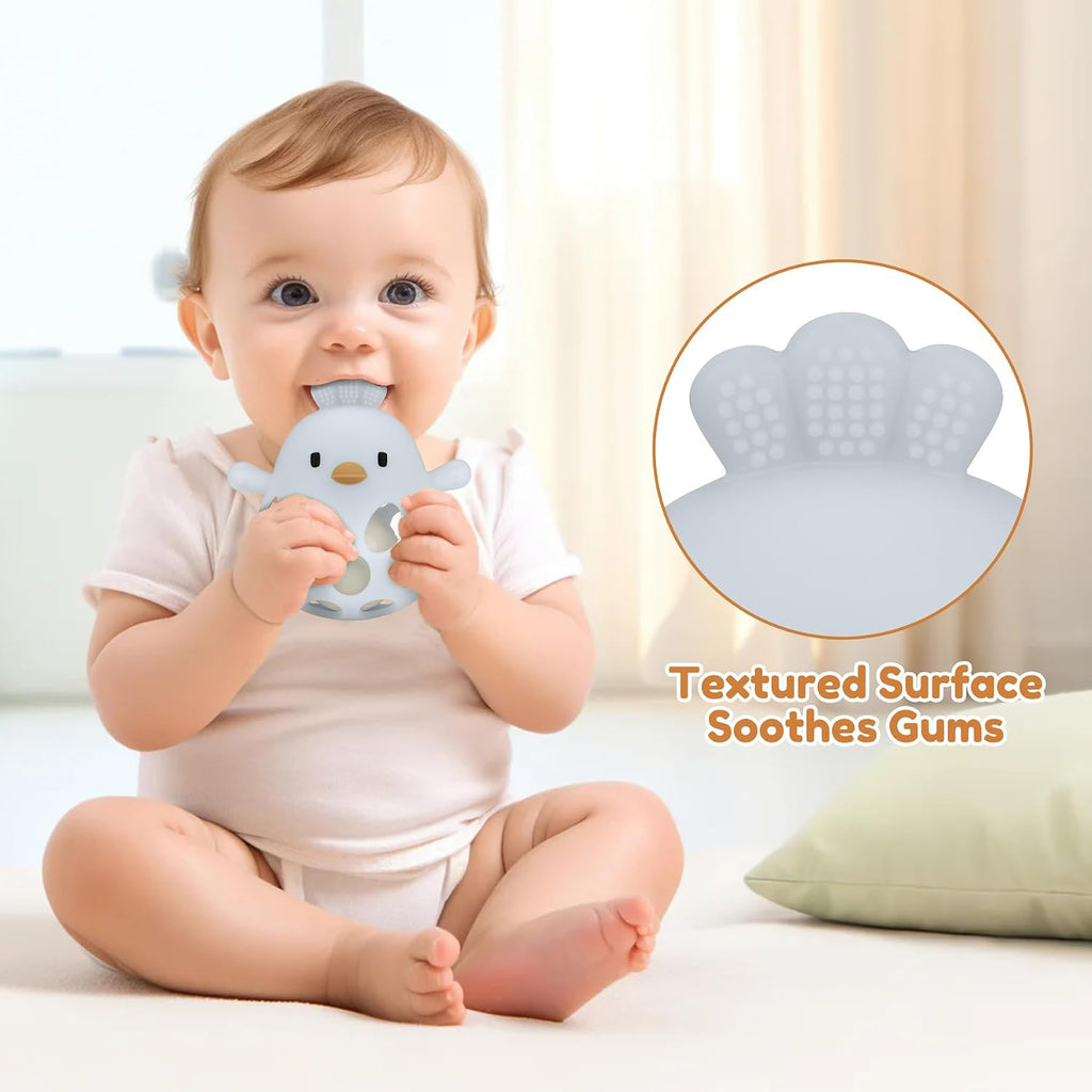 MCGMITT Baby Teething Toys for 3-6 Months, Easy Grasp Silicone Baby Rattles 0-6-12 Months, BPA-Free Food Grade Montessori Sensory Toys, Soft Newborn Infant Teether for Teething Relief