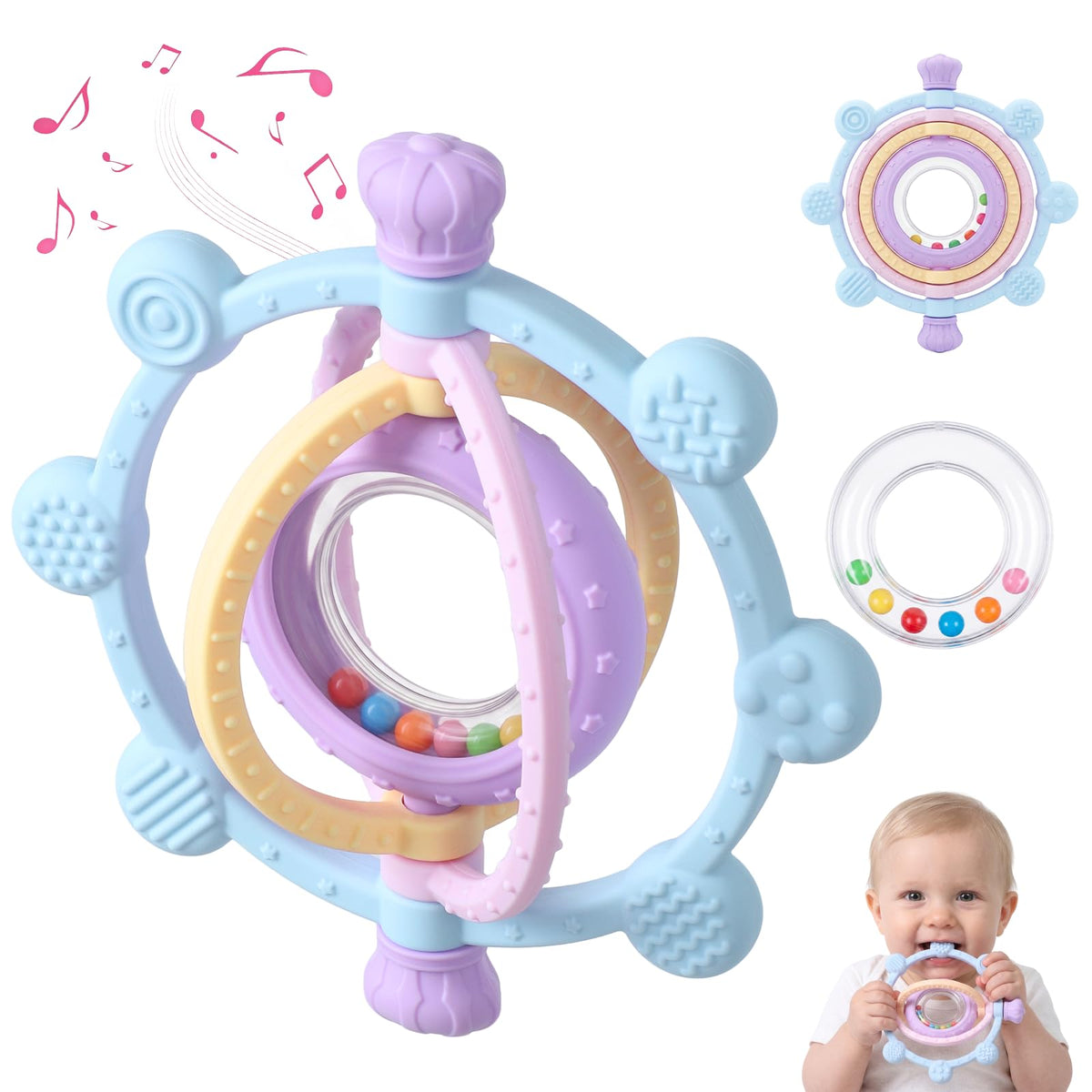 Baby Rattle Ball Teething Toys for 0 3 6 9 12 18 Months Boys Girls, Yellow