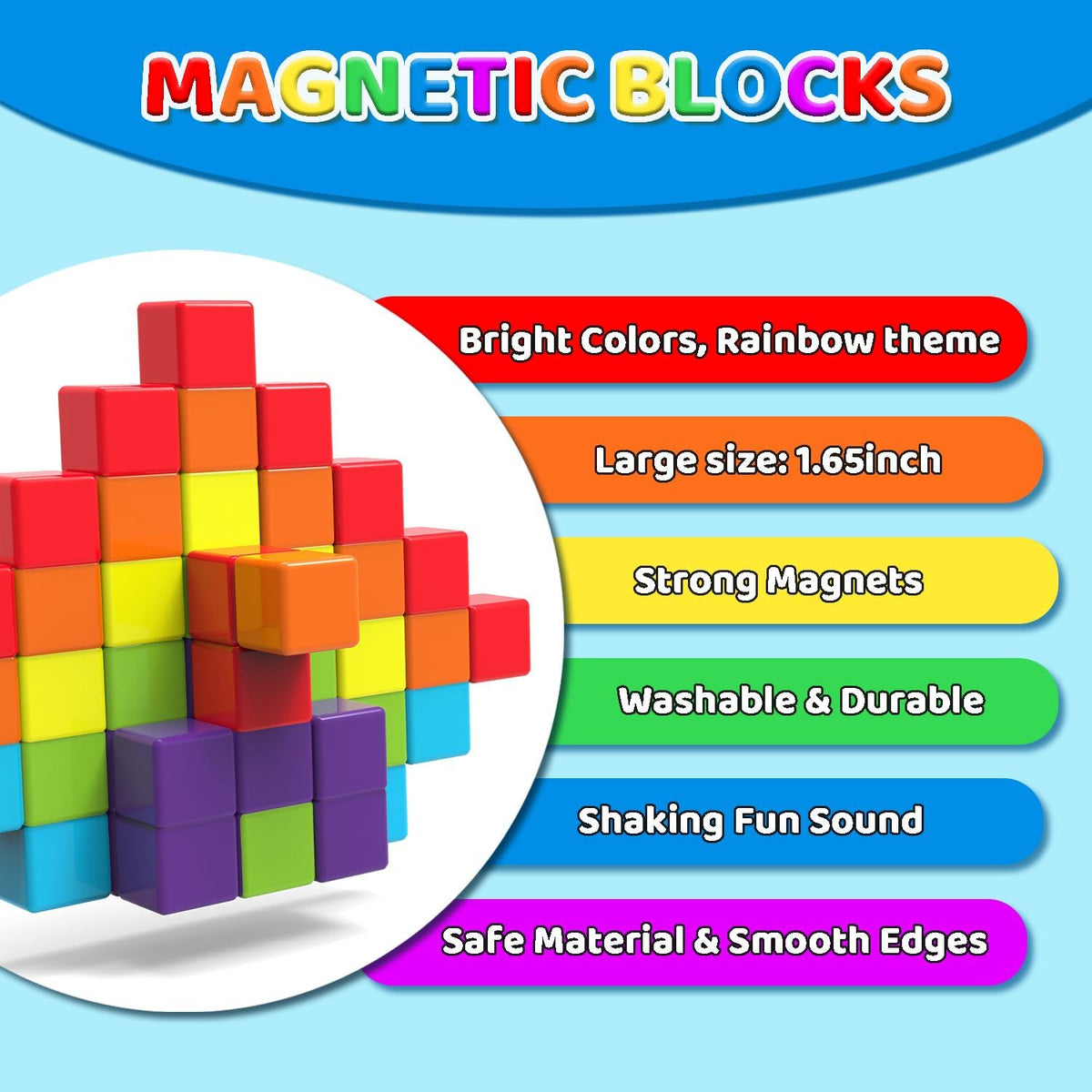 Magnetic Building Blocks, 1.65 inch Large Stacking Cubes for Toddlers