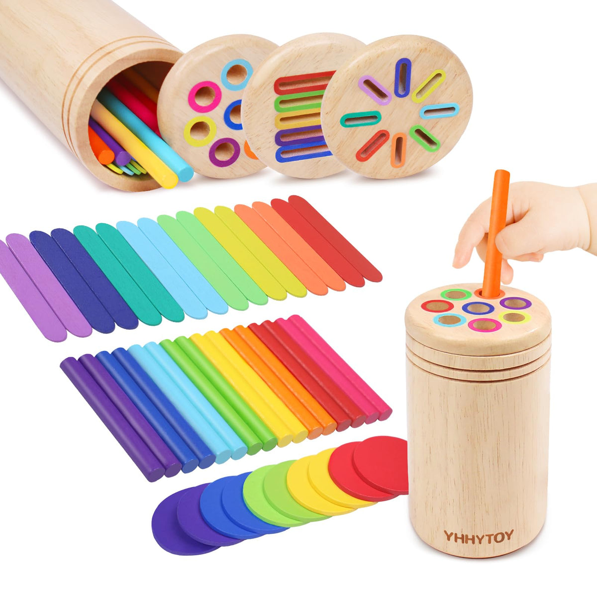 YHHYTOY Montessori Toys for 1 2 3 Year Old, Color Learning Sorting Toys
