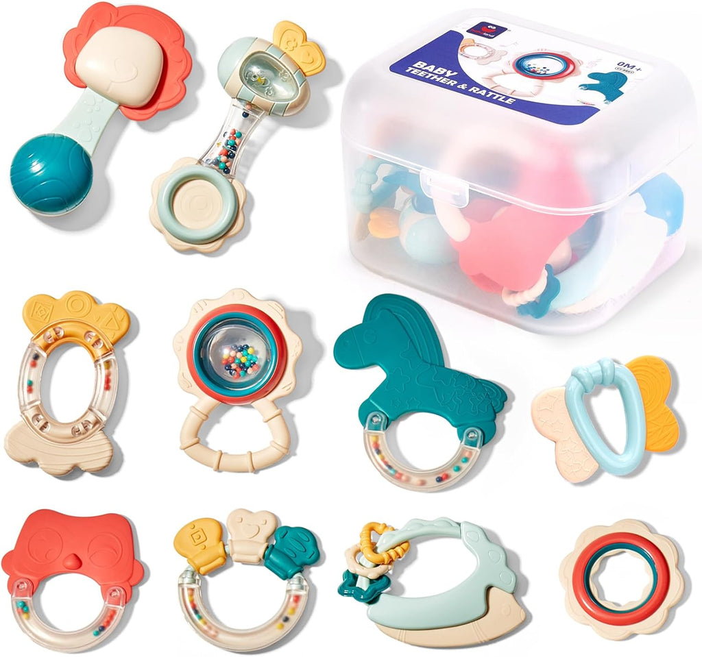 hahaland Baby Toys 0-6 Months - Baby Rattle Teething Toys 3-6 Months 10 Pcs