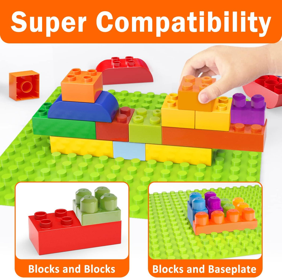Big Building Blocks for Toddlers Kids Age 2-5, 150 PCS Set with Baseplate