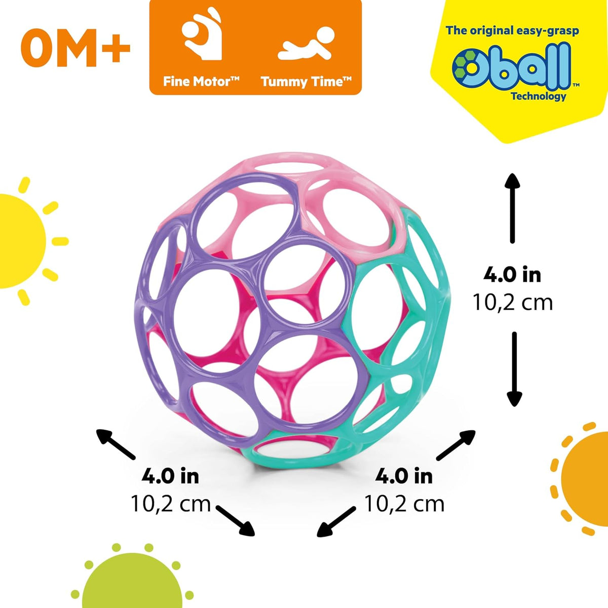 Bright Starts Oball Easy Grasp Classic Ball Infant Toy in Pink/Purple, Age Newborn and up. 4 Inches