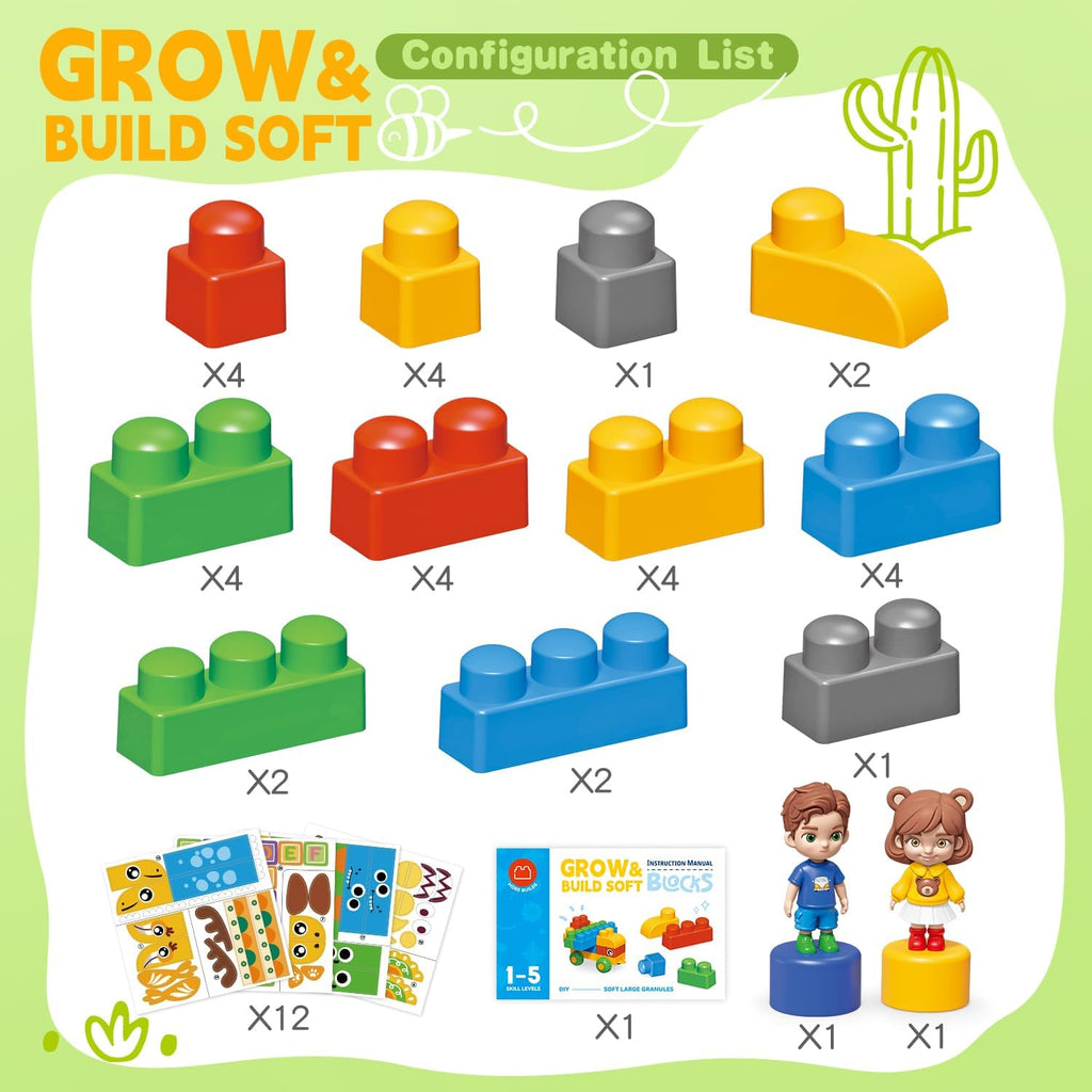 VESIA 34 PCS STEM Soft Building Blocks Set for Toddlers 18 Months+