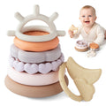 Moonkie Stacks of Circles Soft Teething Toy | Educational Learning Baby Toy | Stacking Ring Toys for Babies Boy and Girl | 7 Piece Teethers Set