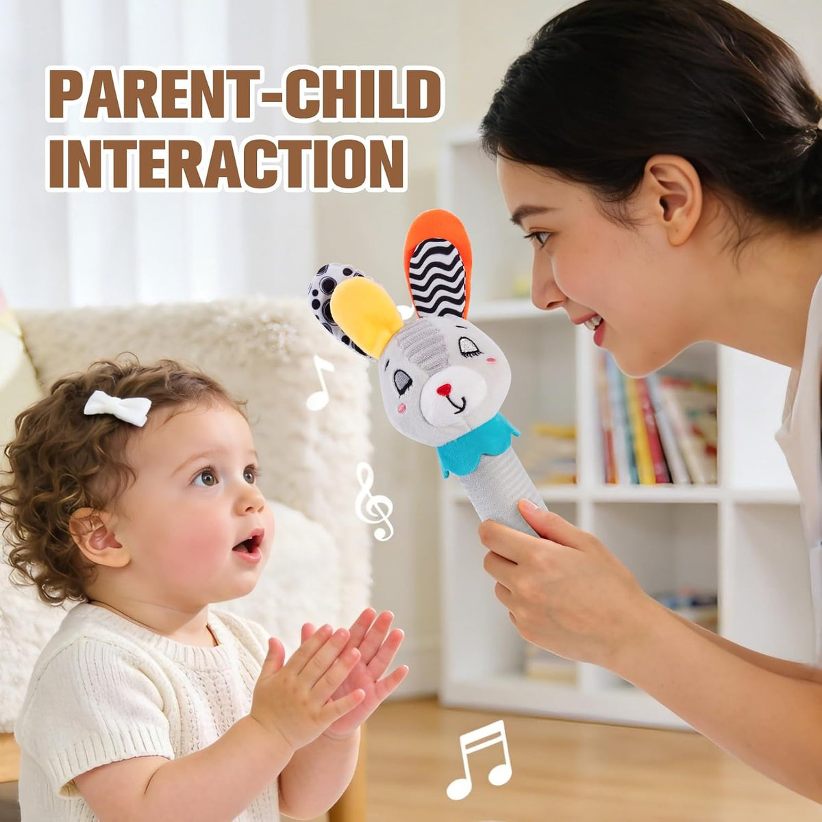 Baby Rattle for Newborns 0-6 Months - Soft Plush Handheld Sensory Toy with Crinkle Sound, Cute Bunny Shaped Grasping Rattle for Infants, Motor Skill Development, Baby Gift (Grey)