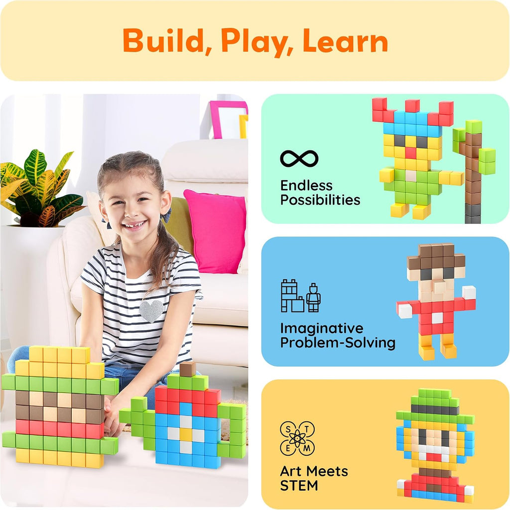 PicassoTiles 108 Piece Magnetic Cubes, 1 Inch STEM Building Set for Kids 3+