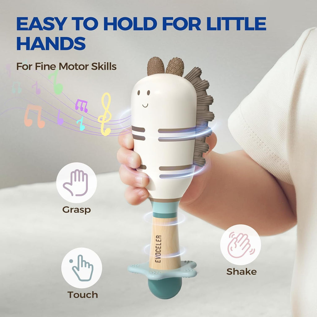 Baby Rattles 2PCS, Teething Toys, Dinosaur Maracas, Newborn Sensory Gift