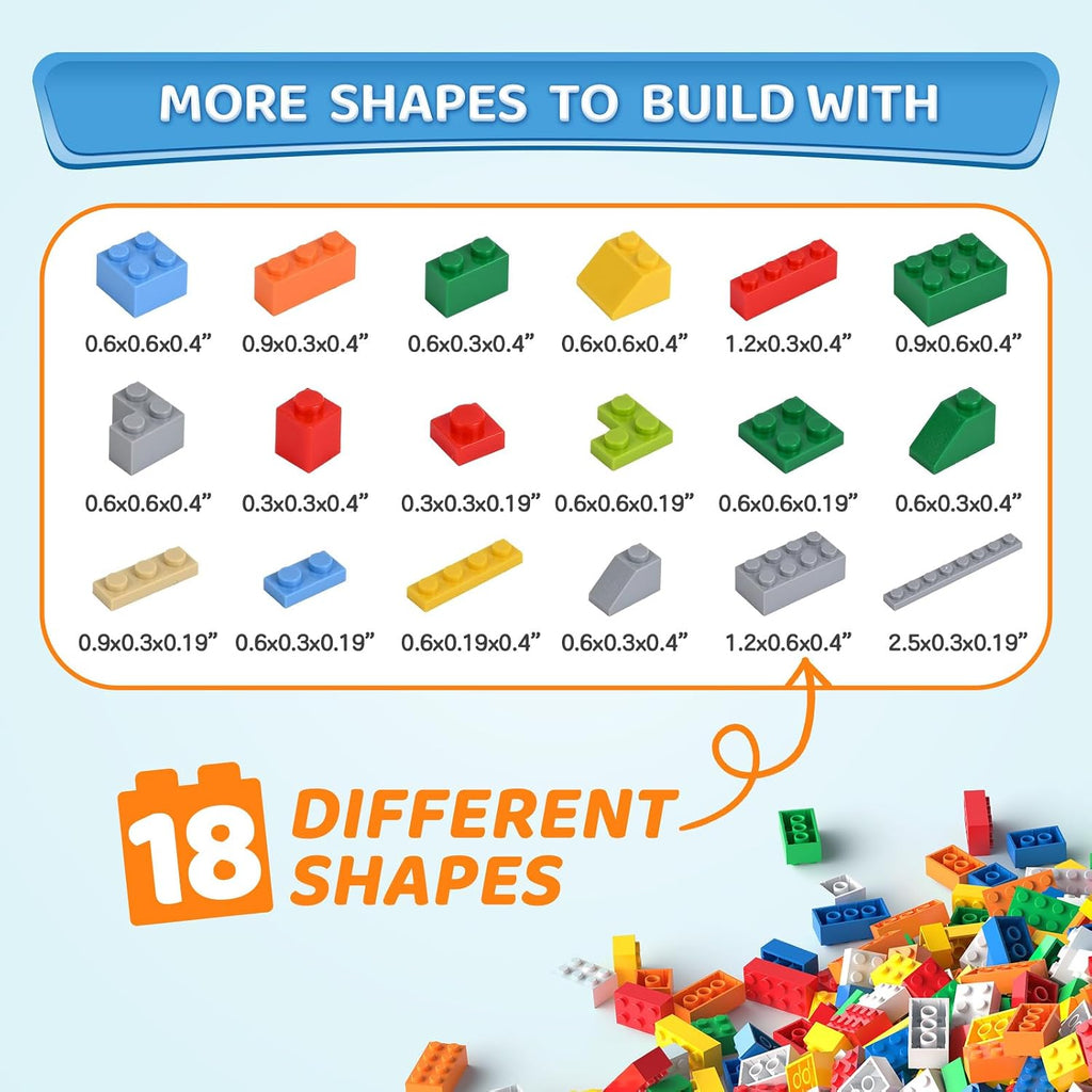1800 Pieces Building Bricks Set,Building Bulks Blocks with 2 Packs 24x24 Studs Sticky Plates,205 Pcs Flowers and Tree Set, 14 Colors 18 Random Bulk Shapes, Creative Toy Gift for Boys Girls