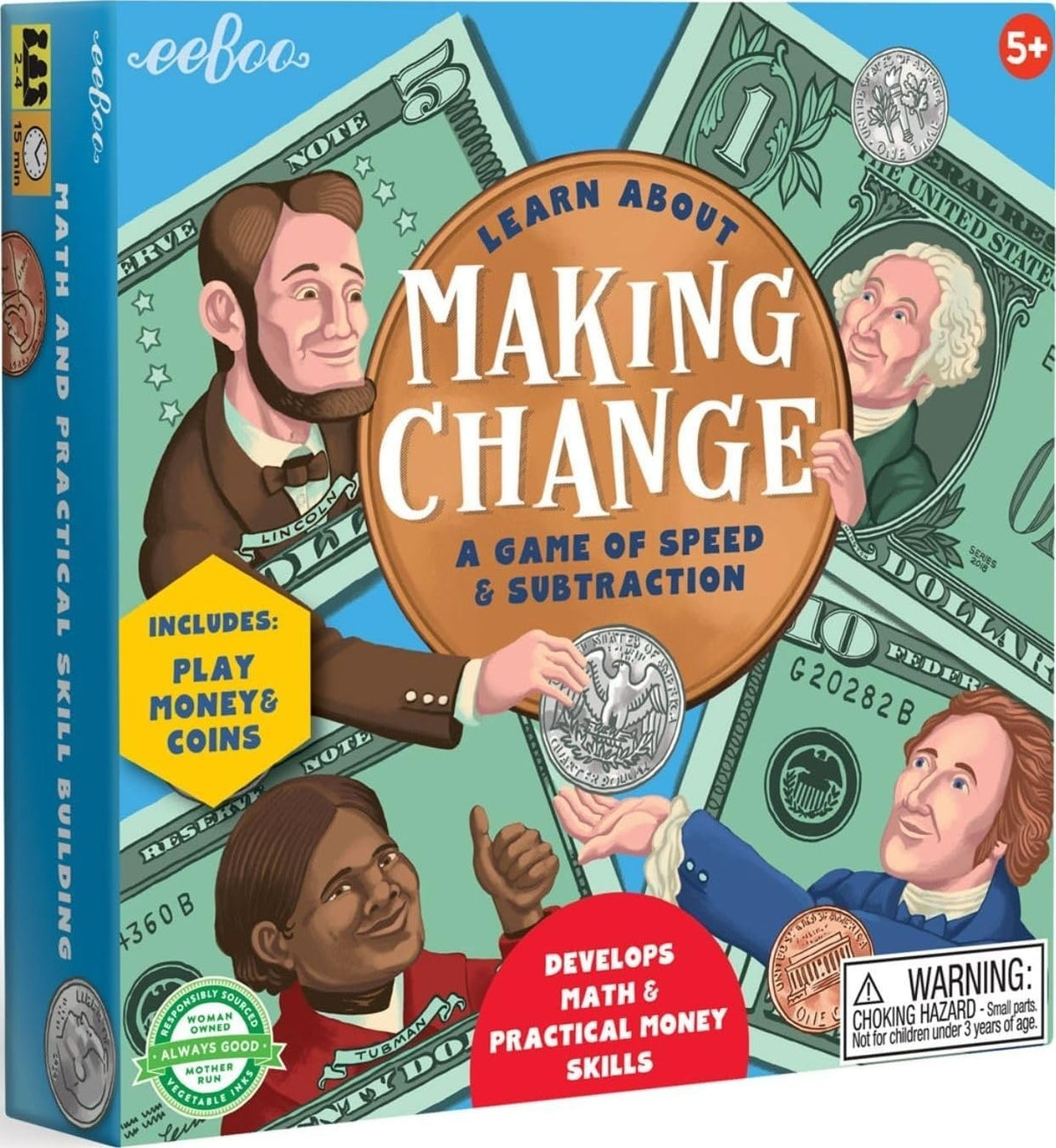 eeBoo Making Change Math Game with Play Money, Coins, Ages 5+, 2-4 Players