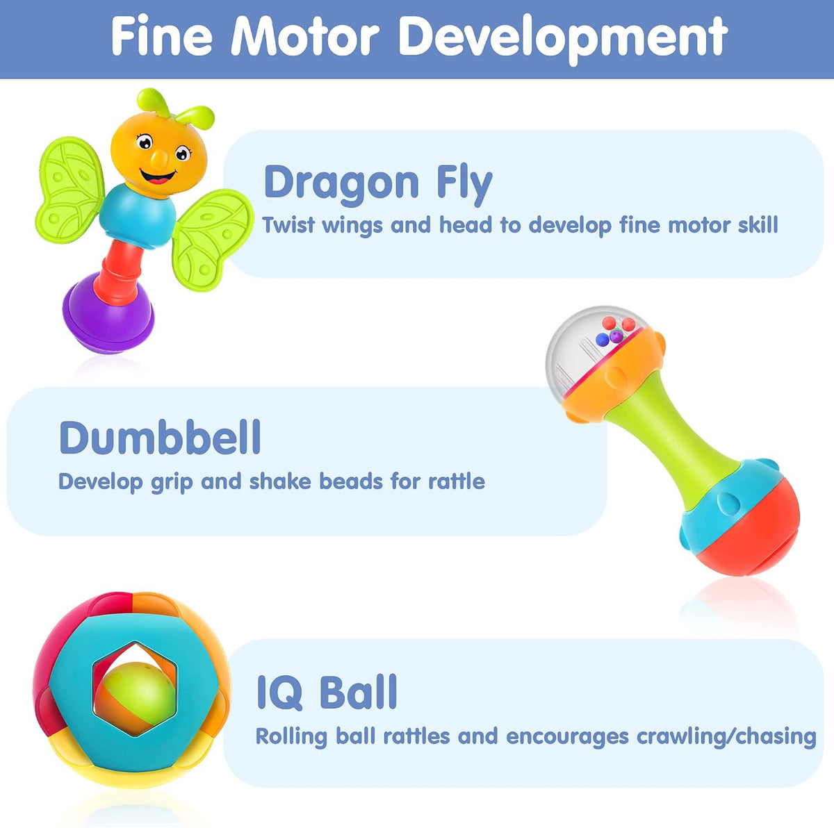 iPlay, iLearn 10PCS Baby Rattle Toys 3-6-12 Months, Infant Sensory Teething