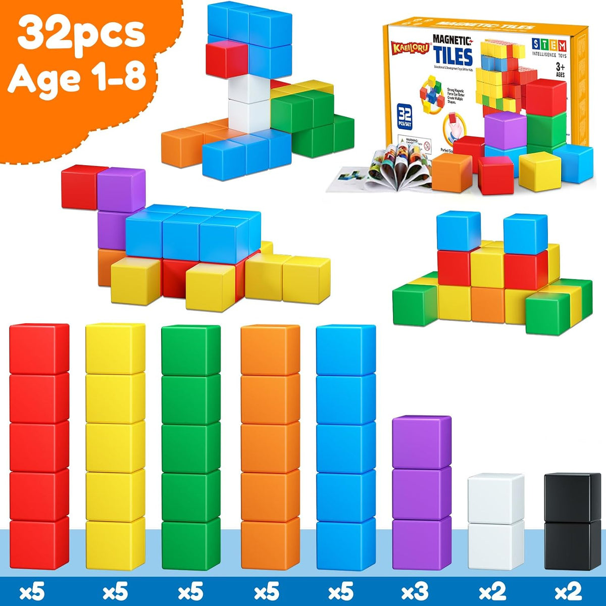 KAEILORU Magnetic Blocks 32PCS Magnetic Building Block for Toddler Age 3-5