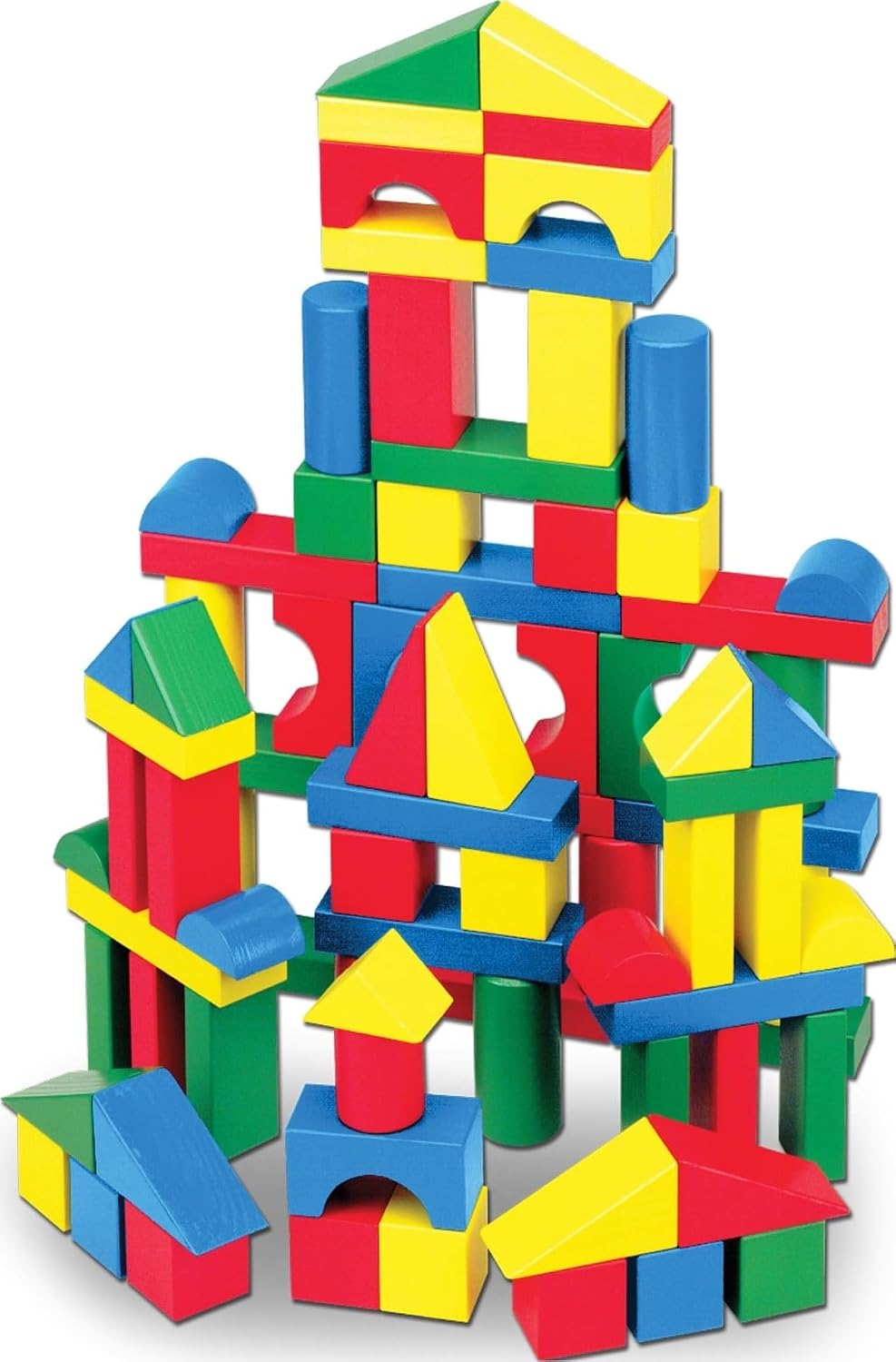 Melissa & Doug Wooden Building Blocks, 100-Piece Set of Sorting & Stacking Toys in 4 Colors and 9 Shapes, Classic Toddler Toys for Girls & Boys Ages 2+ - FSC Certified