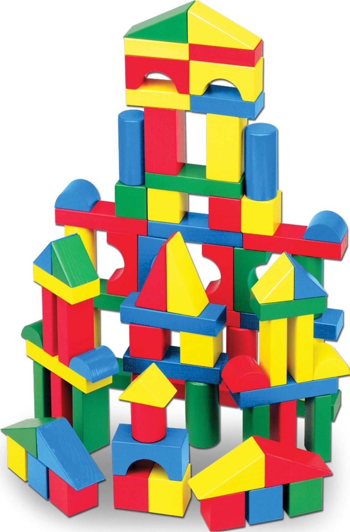 Melissa & Doug Wooden Building Blocks, 100-Piece Set of Sorting & Stacking Toys in 4 Colors and 9 Shapes, Classic Toddler Toys for Girls & Boys Ages 2+ - FSC Certified