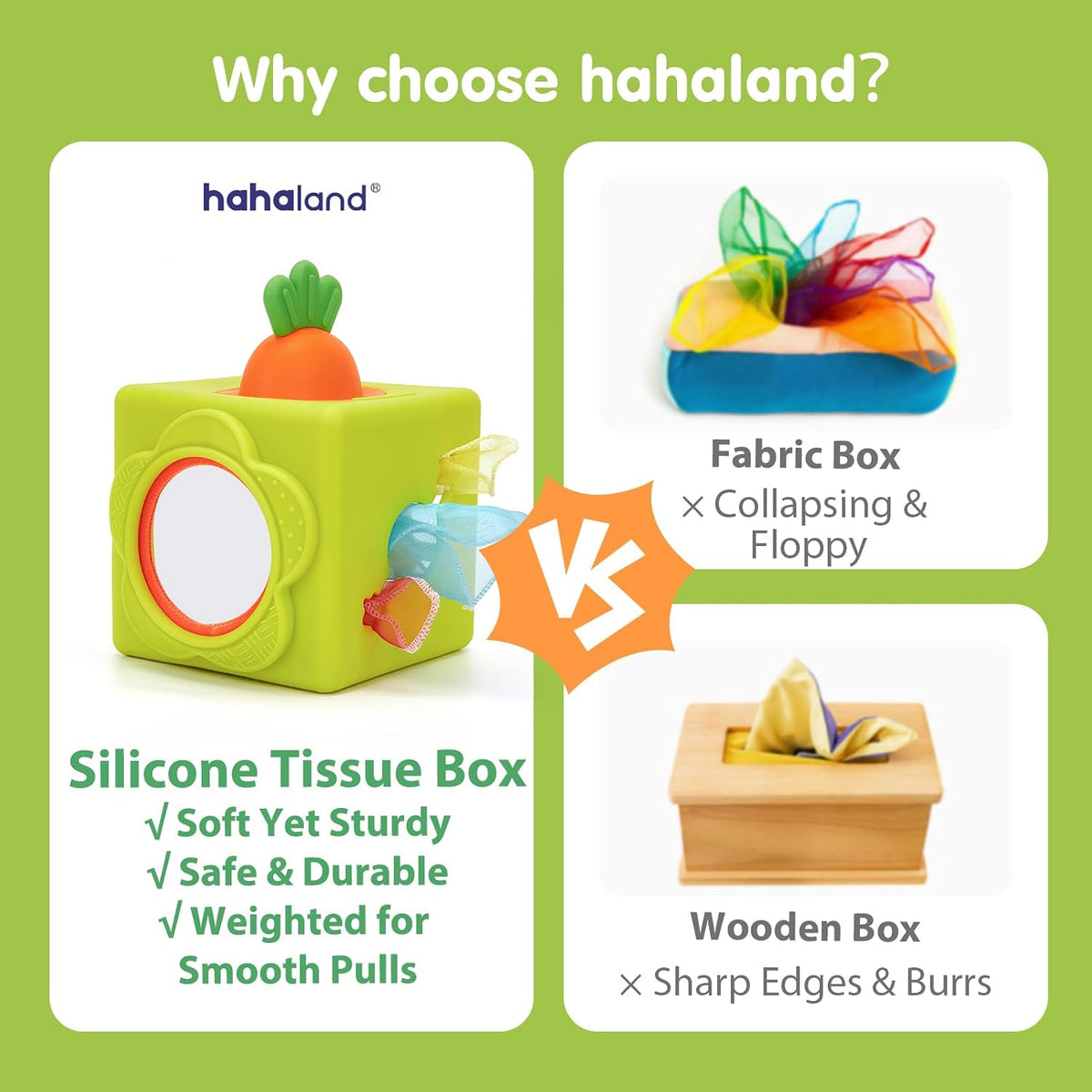 hahaland Silicone Baby Tissue Box Toy - Montessori Baby Toys 6-12 Months