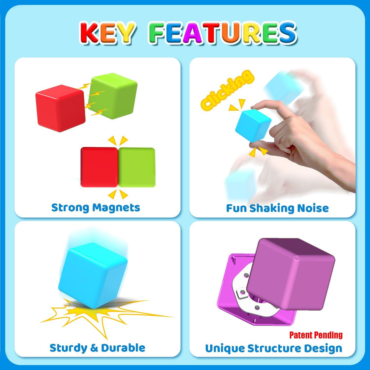 Magnetic Building Blocks, 1.65 inch Large Stacking Cubes for Toddlers 1-3