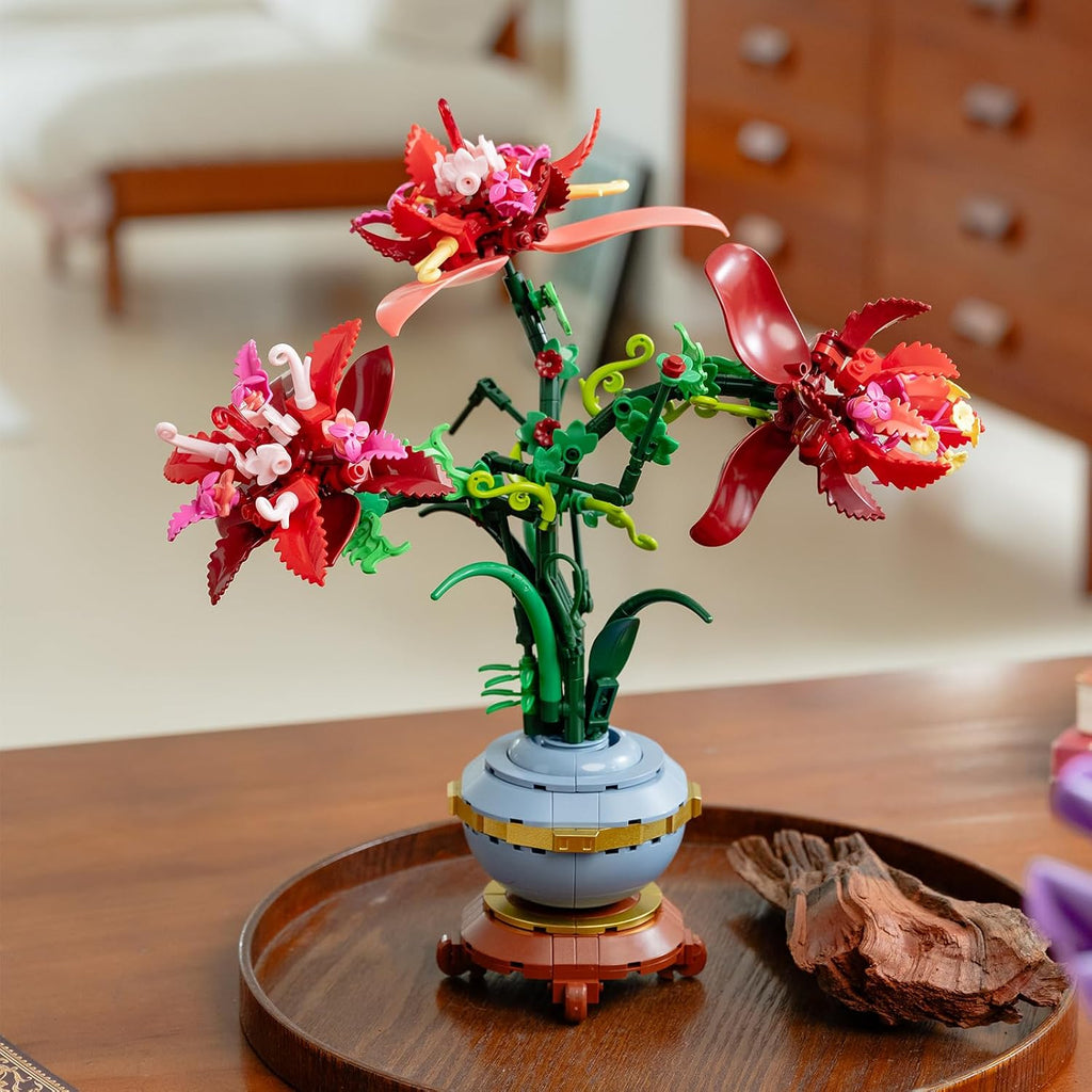Red Iris Flower Blossom Botanicals Potted Building Block Set (505pcs)