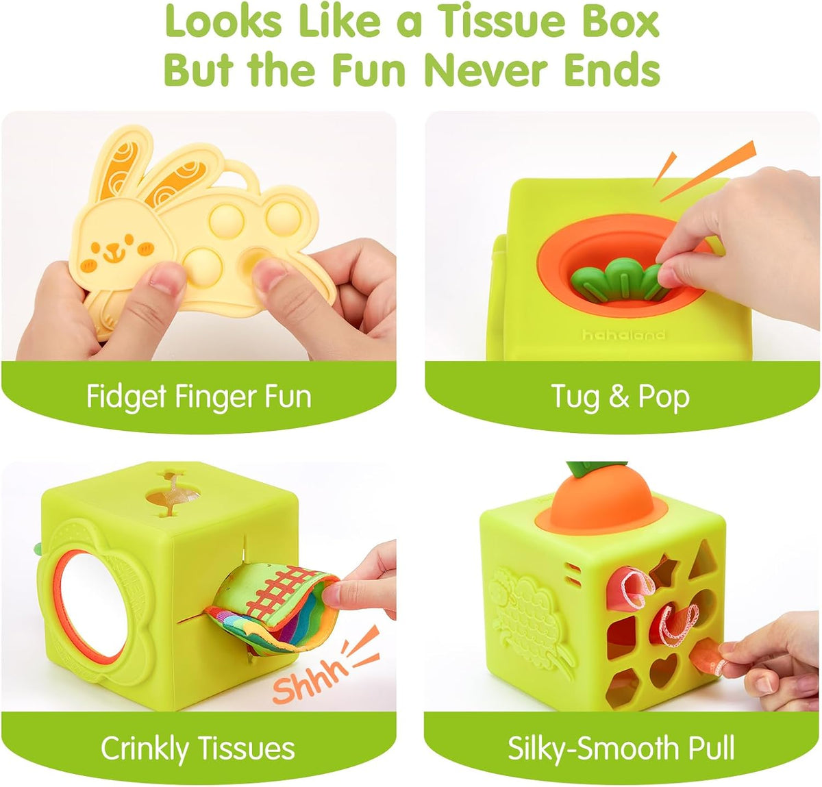 hahaland Silicone Baby Tissue Box Toy - Montessori Baby Toys 6-12 Months