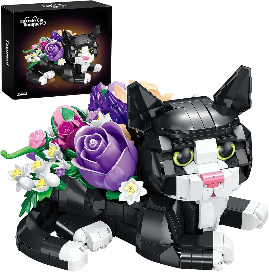 Cat Rose Bouquet Succulent Planter Building Block Set