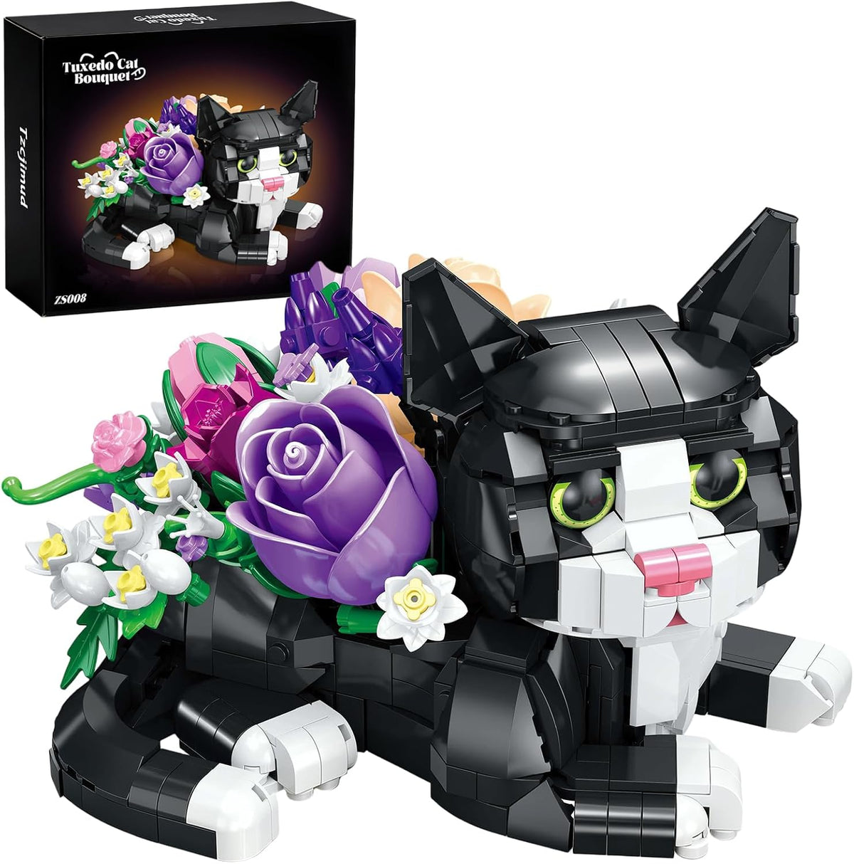 Cat Rose Bouquet Succulent Planter Building Block Set