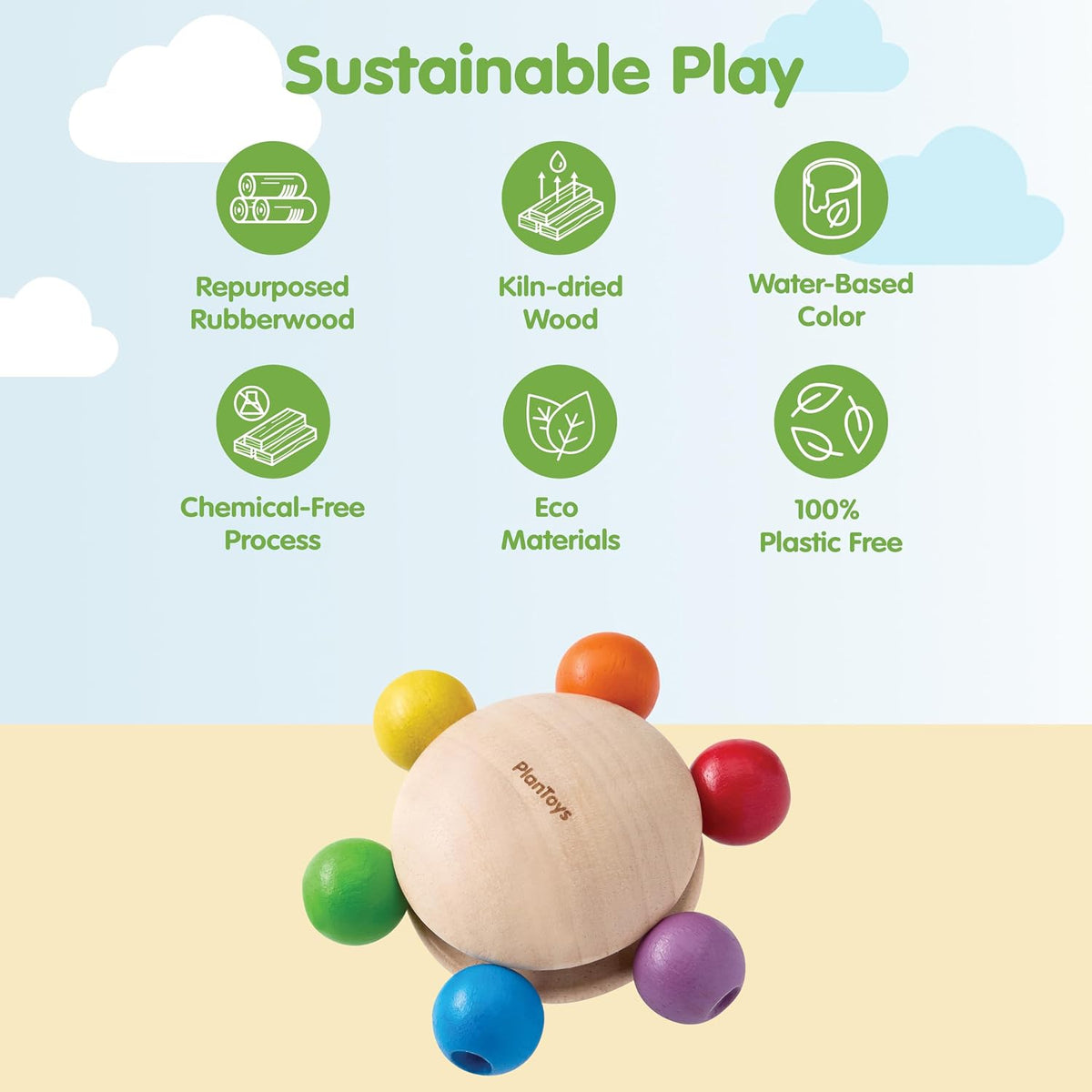 PlanToys® Wooden Pull & Grasp Baby Toy Montessori Sensory Kids Activity Set