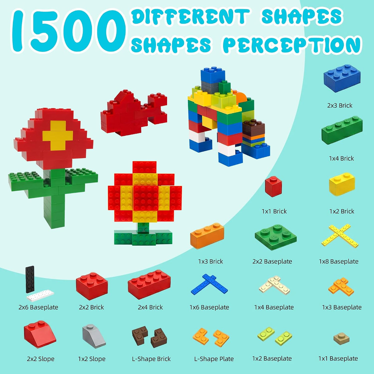 1500 Pieces Classic Building Bricks - Bulk Blocks Set Compatible with Major Brands - Creative STEM Educational Construction Toys, Mixed Colors & Shapes for Boys Girls Ages 6+