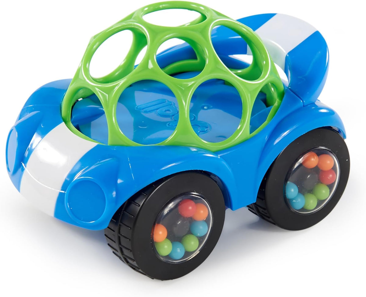 Oball Easy Grasp Rattle & Roll Buggie BPA-Free Push Car Infant Crawling Toy, 1 Pack, Age 3 Months and up, Red/Yellow