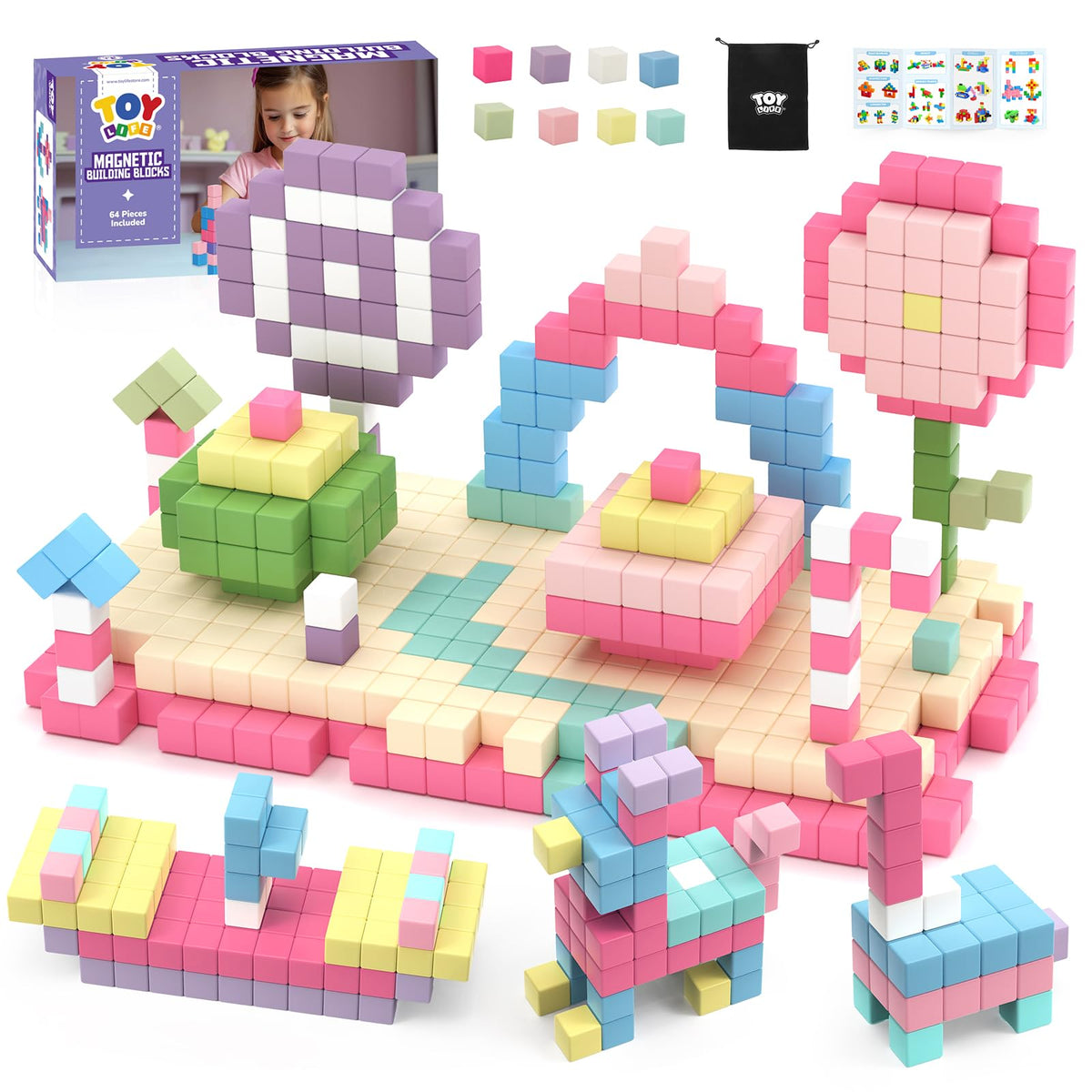 TOY Life Primary Magnetic Blocks, 64-Piece STEM Set, Ages 3-8