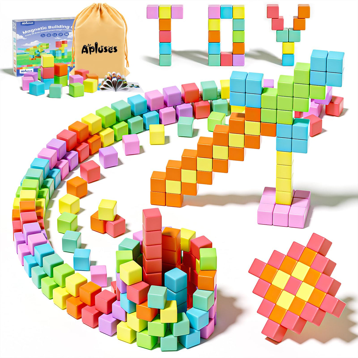 Apluses 42PCS Magnetic Blocks, Gifts for 3 4 5 6 Year Old, Magnet Building Blocks for Kids, Girls & Boys, Sensory - Montessori - Autism - Magnetic Toys for Kids Ages 3-5 4-8