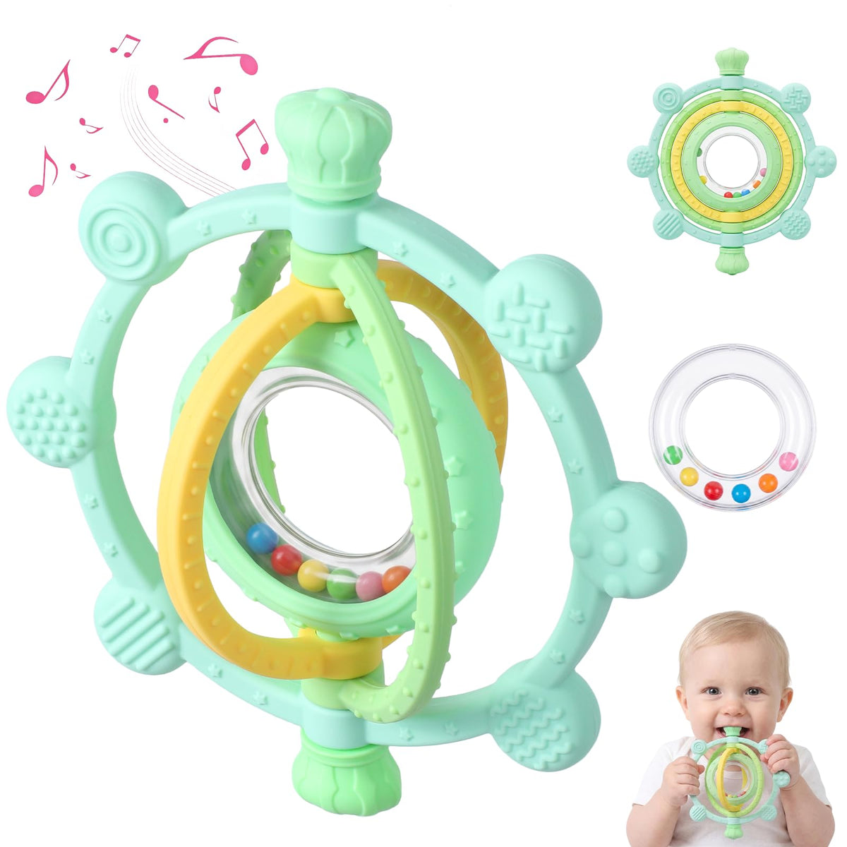 Baby Rattle Ball Teething Toys for 0 3 6 9 12 18 Months Boys Girls, Yellow