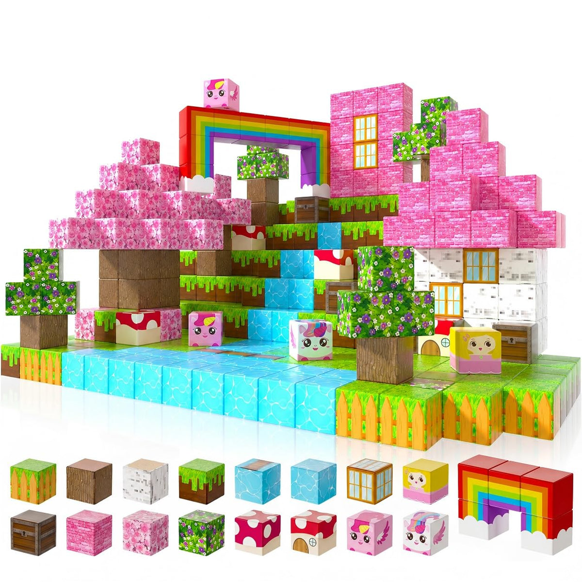 Annexfun Magnetic Blocks - 300PCS Magnetic Building Blocks Road Forest Magnetic Cubes - Sensory Toys for Montessori Toddler Birthday Gifts -STEM Construction Toys for Kids Ages 3+ for Boy & Girl