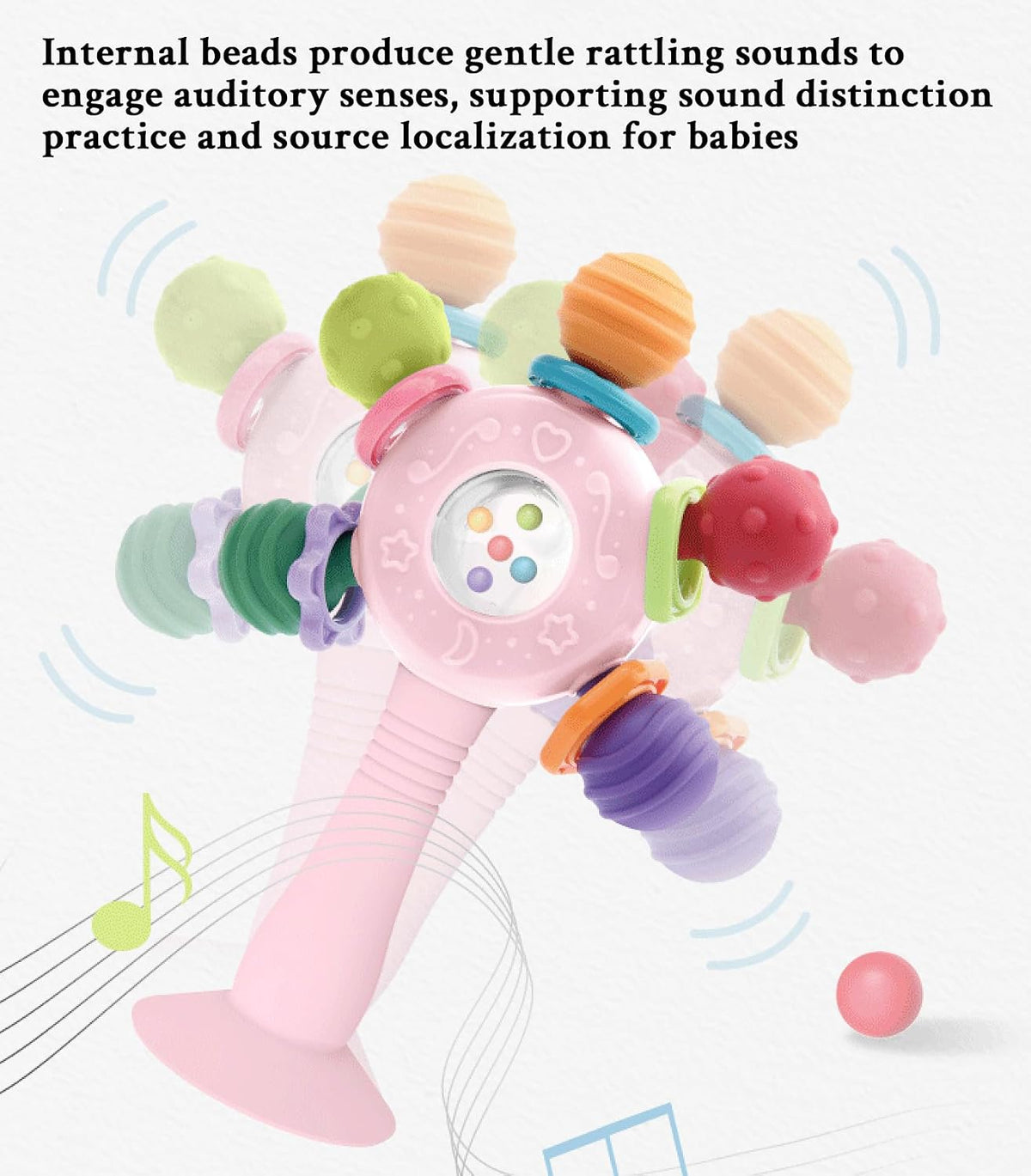 Baby Teether Toys for Babies 0 3 6 9 12 18 Months,Baby Rattle Toys,Baby Sensory Toy for 0-6 6-12 Months, Montessori Early Education,Manhattan Ball,Grasp Training Toy,Suction Cup Toys(Pink)