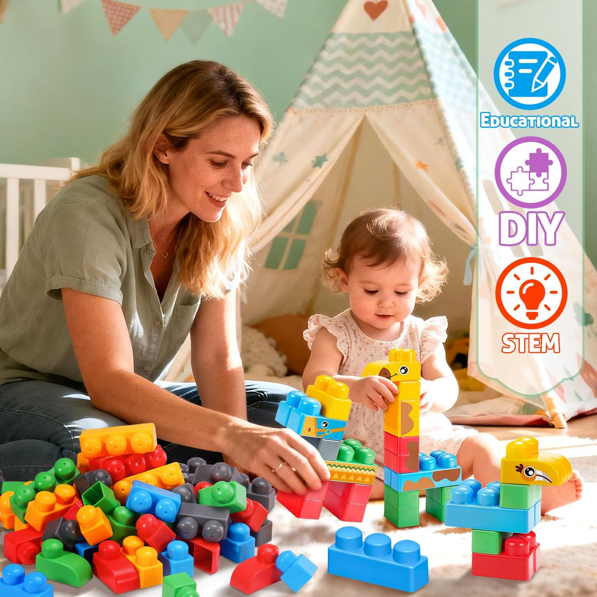 VESIA 34 PCS STEM Soft Building Blocks Set for Toddlers 18 Months+