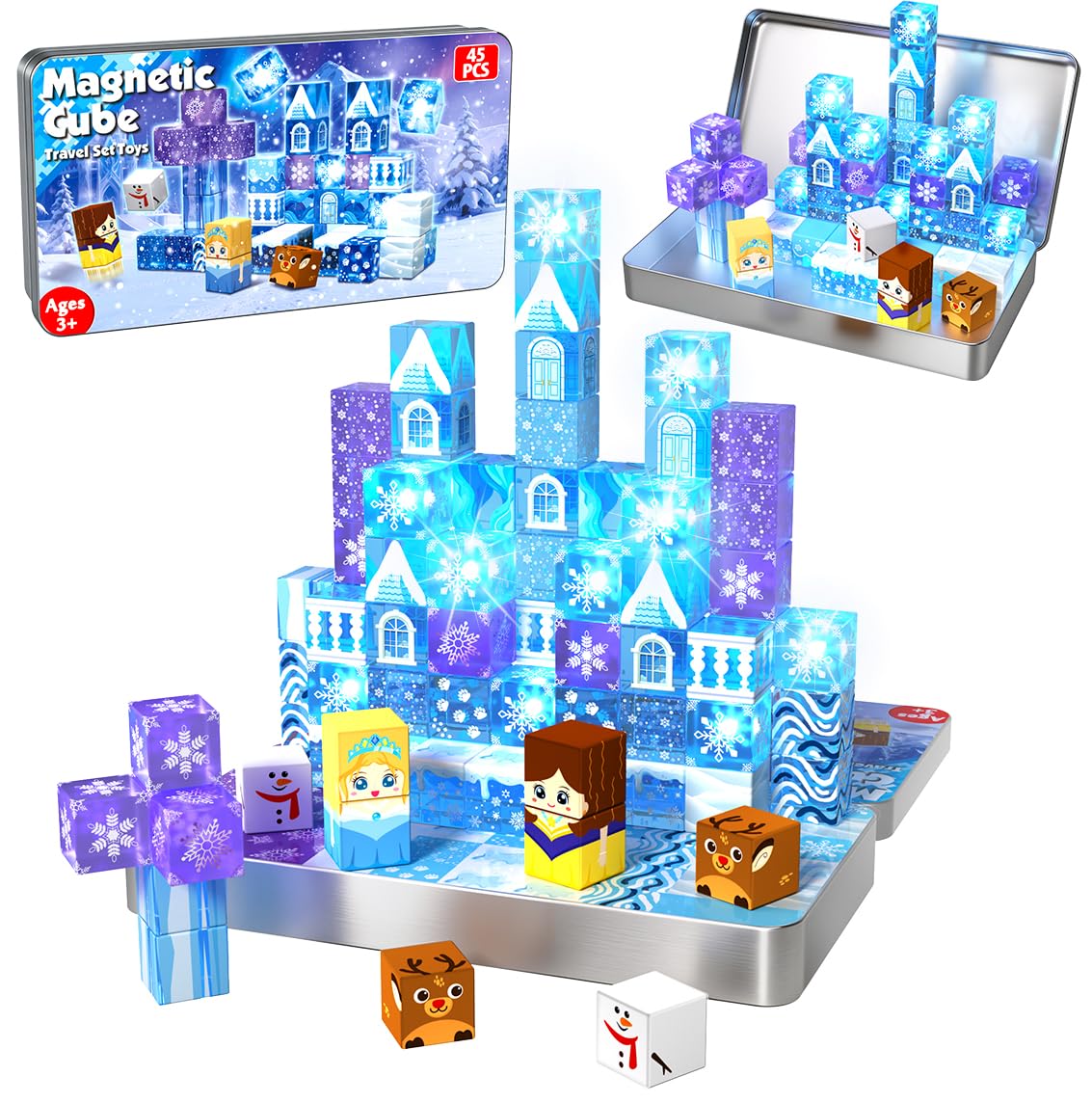 Annexfun Magnetic Blocks-100PCS Magnetic Building Blocks, Magnetic Blocks Road with Car STEM Toddler Kids Toys, Construction Toys for Kids Ages 3+, Christmas Birthday Gifts for Boys & Girls