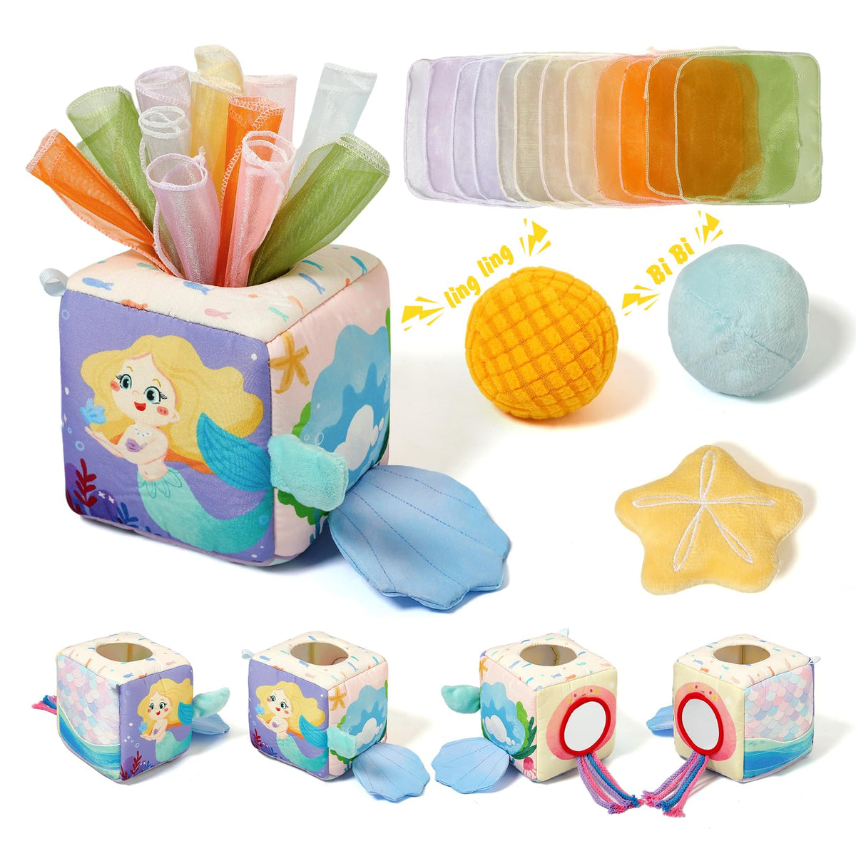 Youuys Baby Tissue Box Toy for Babies 6-12 Months, Montessori Sensory Toys for 1 Year Old Boy, Infant Toy with Crinkle Tissues & Fine Motor, for 6 9 12 18 Months Old Kids 1st Birthday