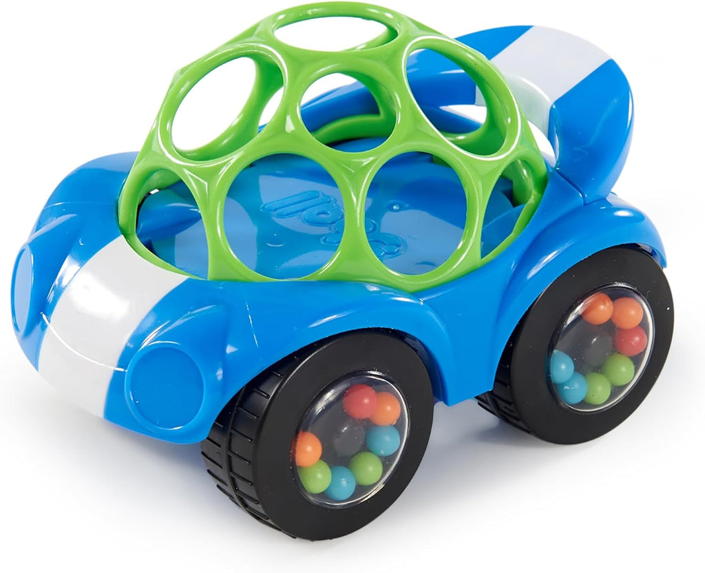 Oball Easy Grasp Rattle & Roll Buggie BPA-Free Push Car Infant Crawling Toy, 1 Pack, Age 3 Months and up, Red/Yellow