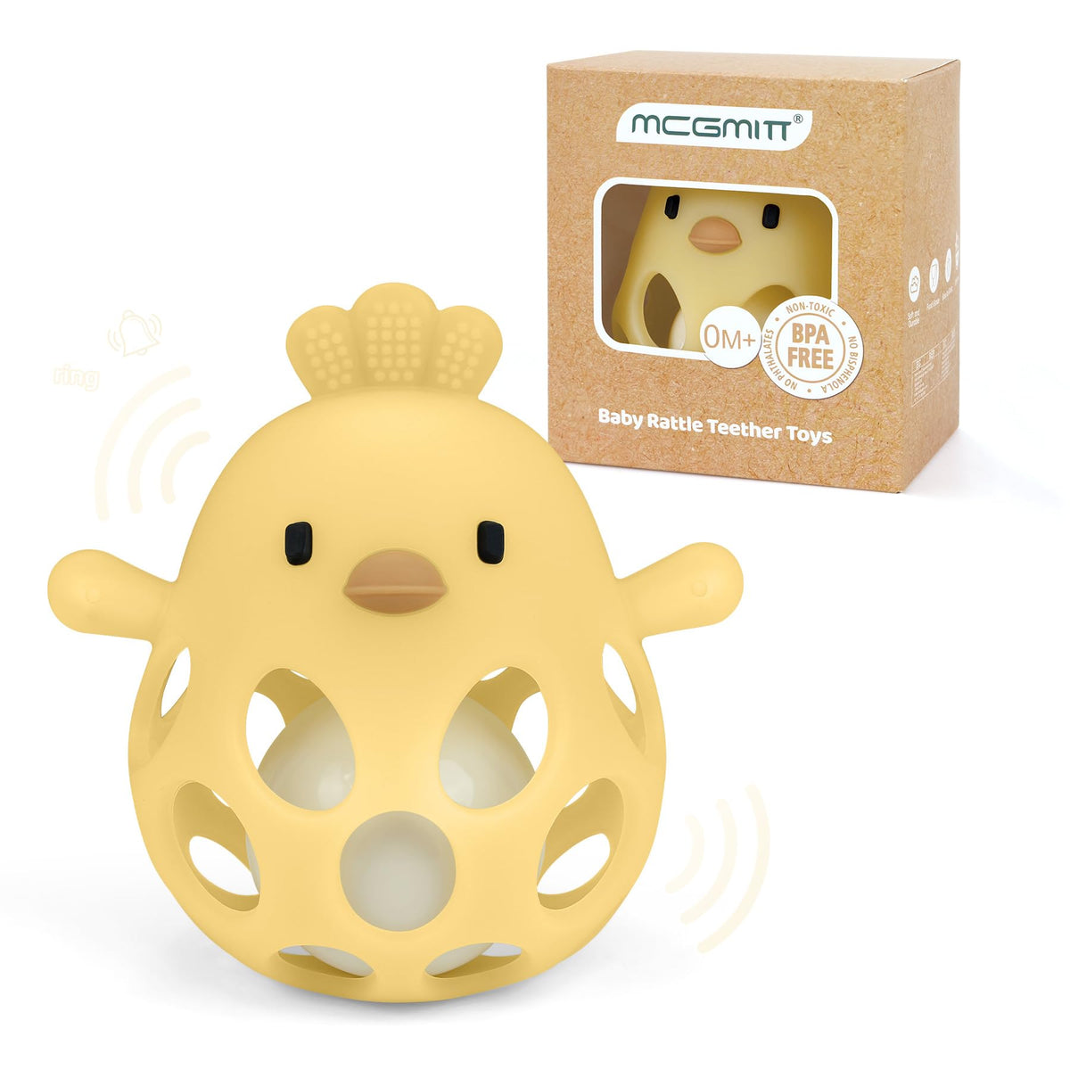 MCGMITT Baby Teething Toys for 3-6 Months, Easy Grasp Silicone Baby Rattles 0-6-12 Months, BPA-Free Food Grade Montessori Sensory Toys, Soft Newborn Infant Teether for Teething Relief