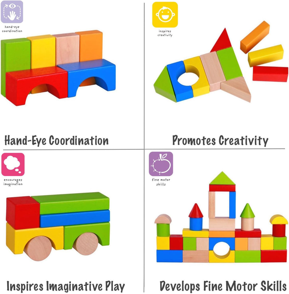 Pidoko Kids Building Blocks for Toddlers 1-3, 100 Pcs Wooden Blocks